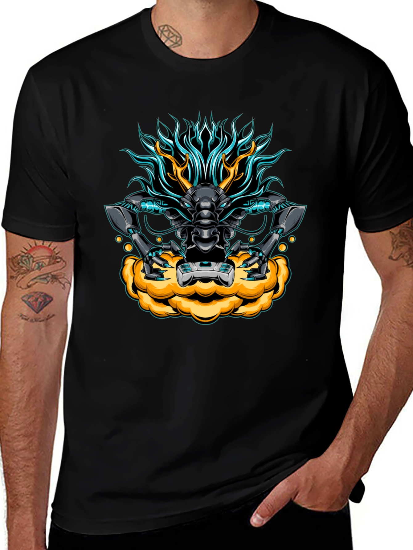 Cyberpunk Dragon Graphic Tee - Black