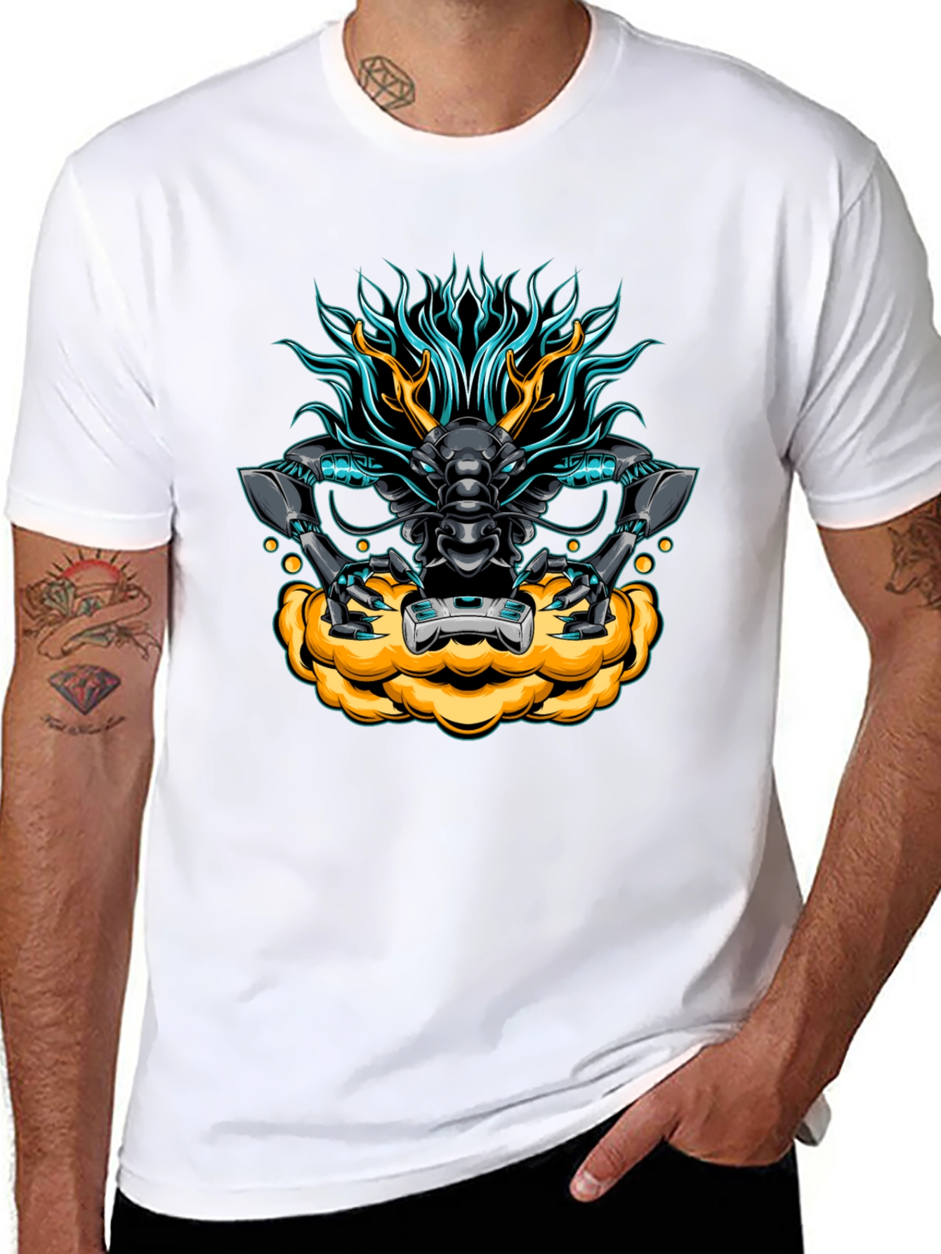 Cyberpunk Dragon Graphic Tee - Black