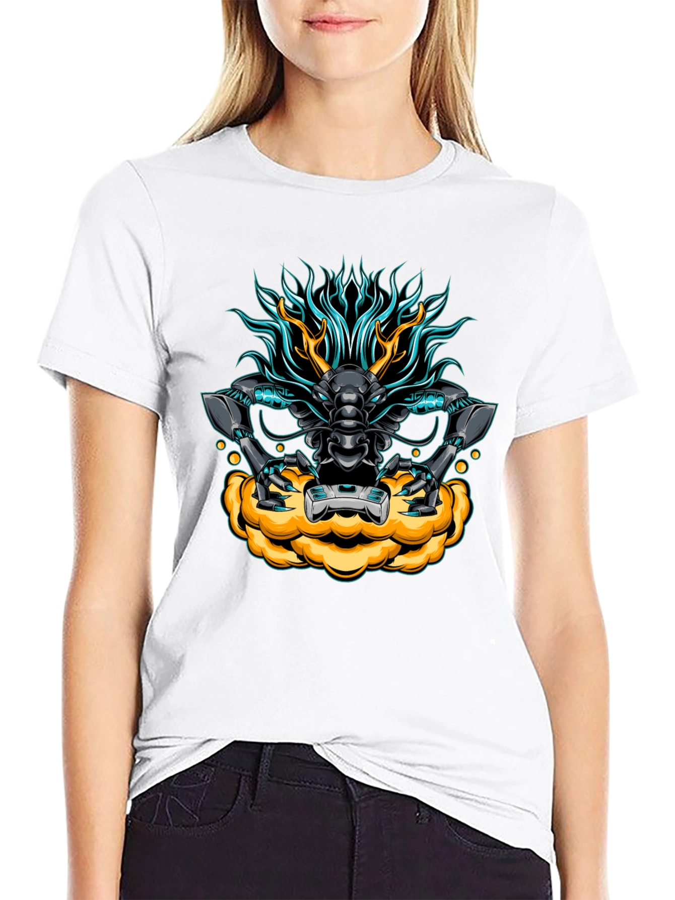 Cyberpunk Dragon Graphic Tee - Black