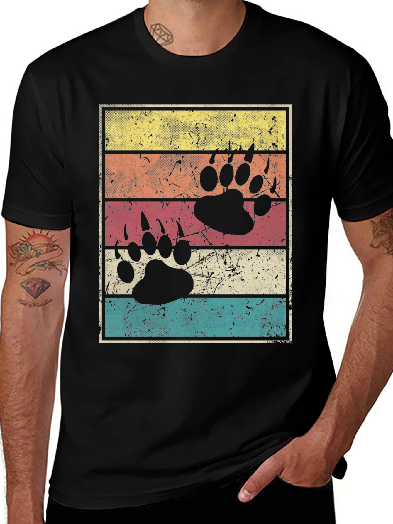 Retro Bear Paw Print T-Shirt