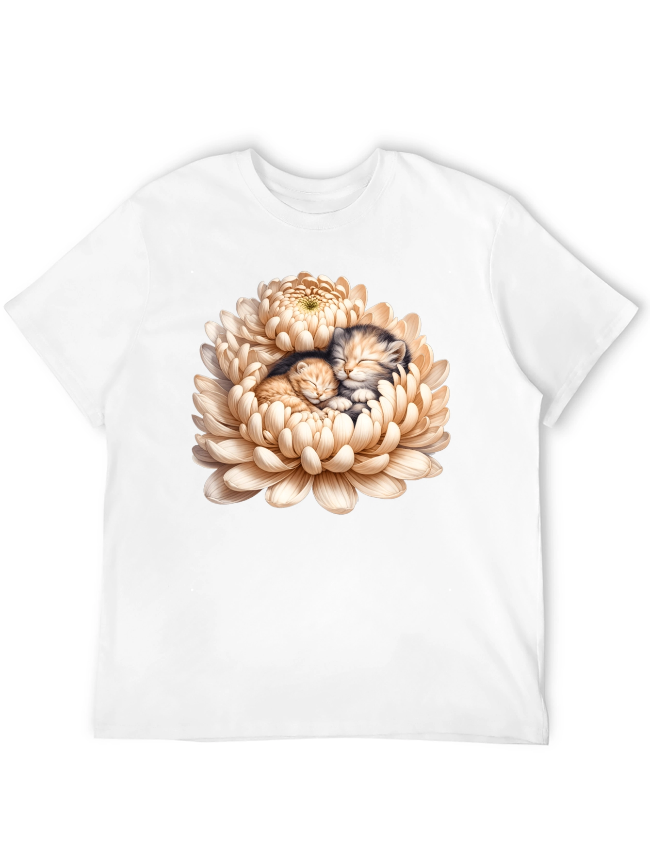 Kitten Chrysanthemum Black T-Shirt