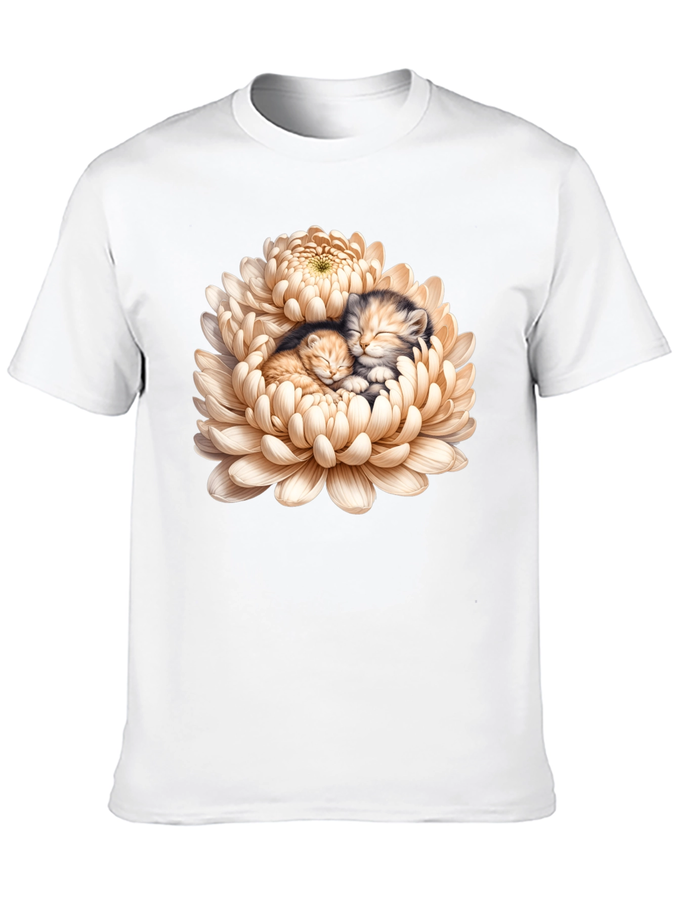 Kitten Chrysanthemum Black T-Shirt