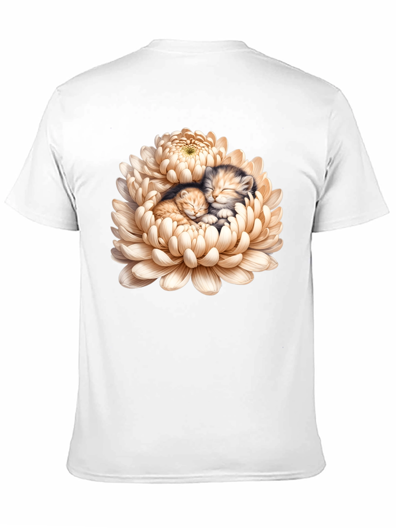 Kitten Chrysanthemum Black T-Shirt