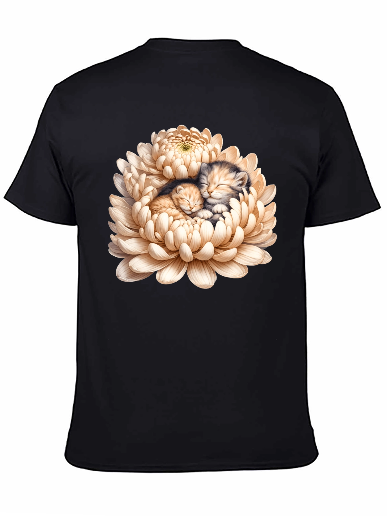Kitten Chrysanthemum Black T-Shirt