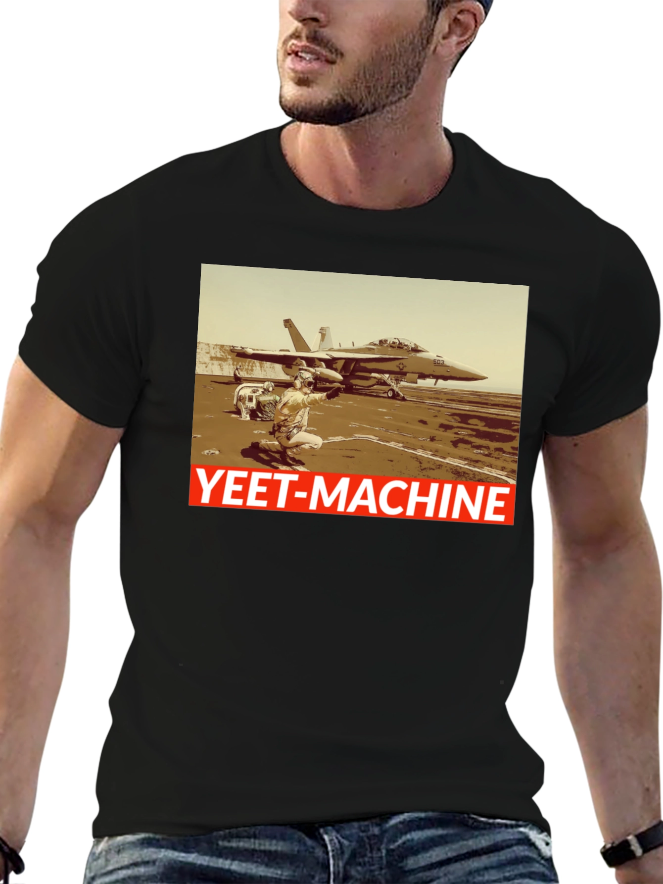 Yeet-Machine Aviation T-Shirt - Black Crew Neck