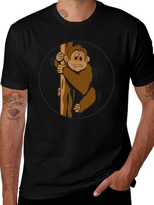 Funny Monkey Holding Tree Black T-Shirt
