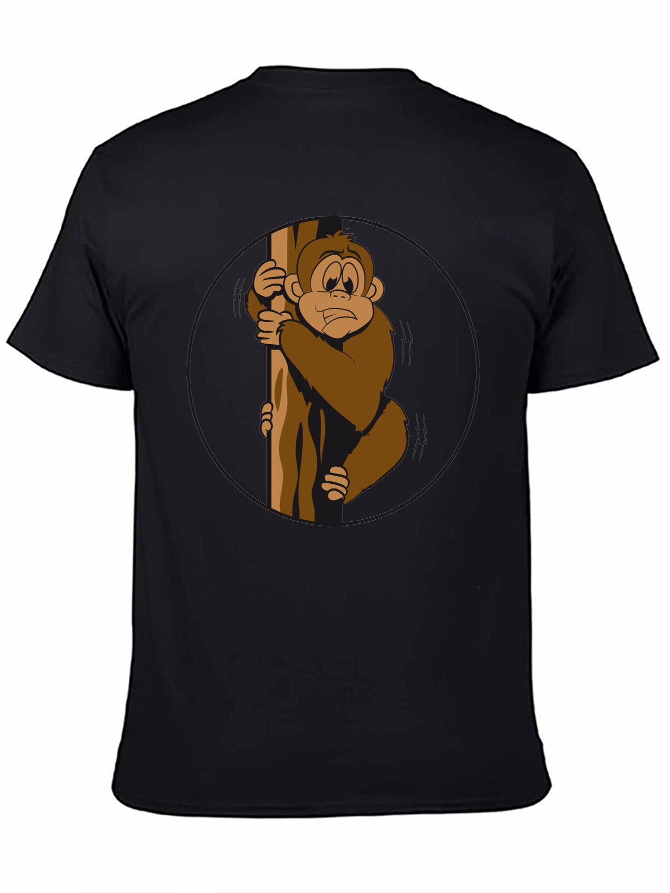 Funny Monkey Holding Tree Black T-Shirt