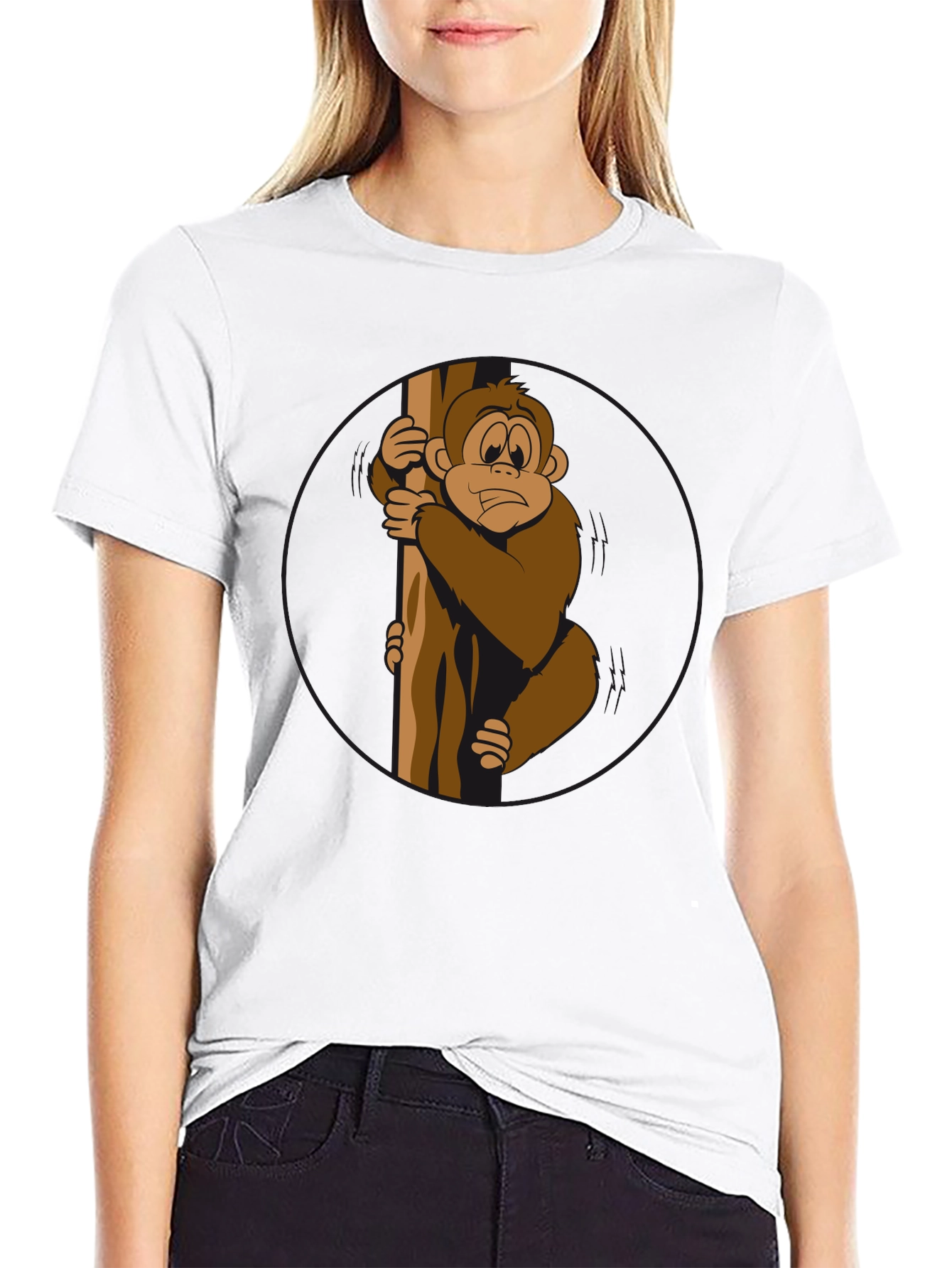 Funny Monkey Holding Tree Black T-Shirt