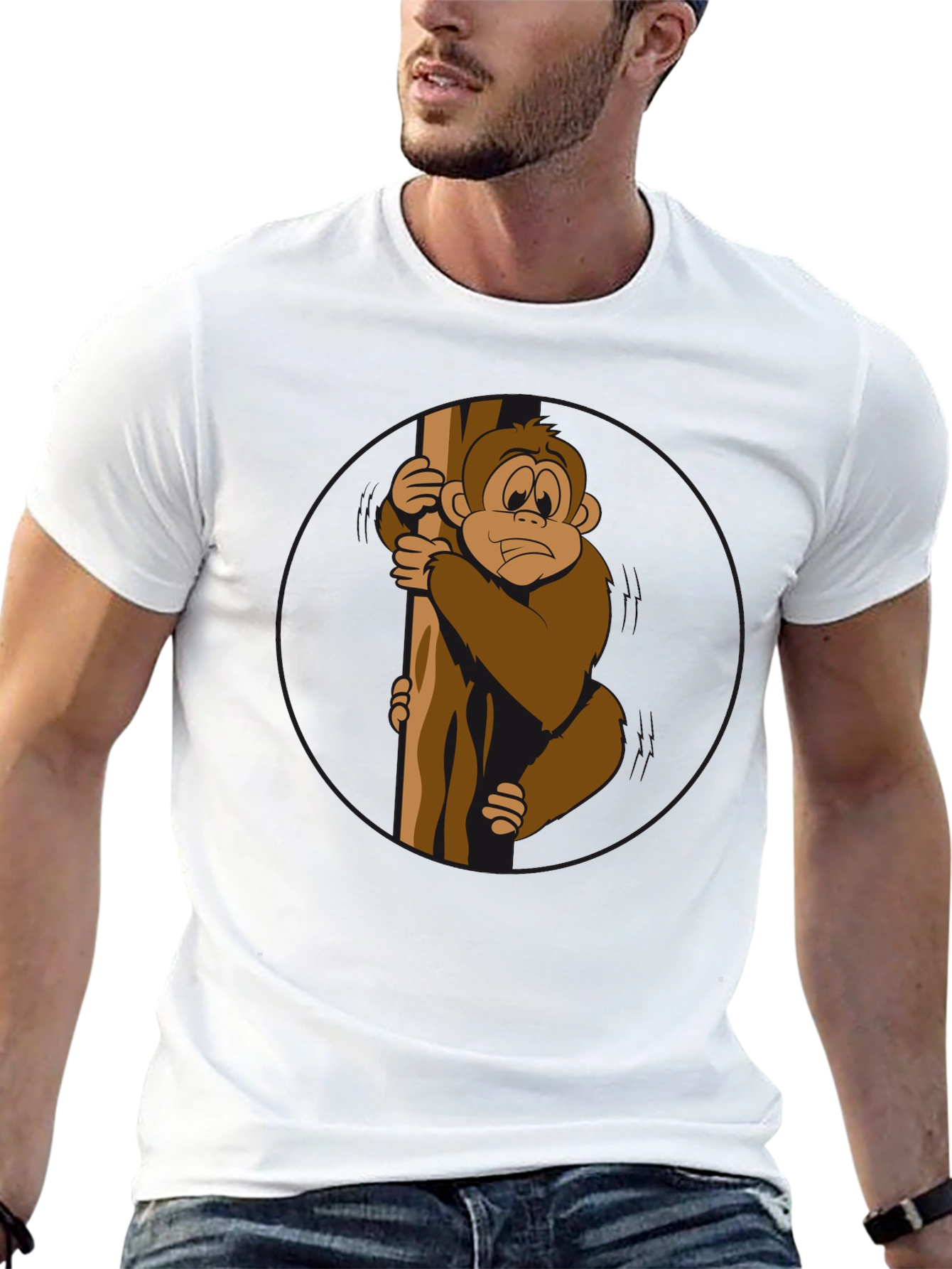 Funny Monkey Holding Tree Black T-Shirt