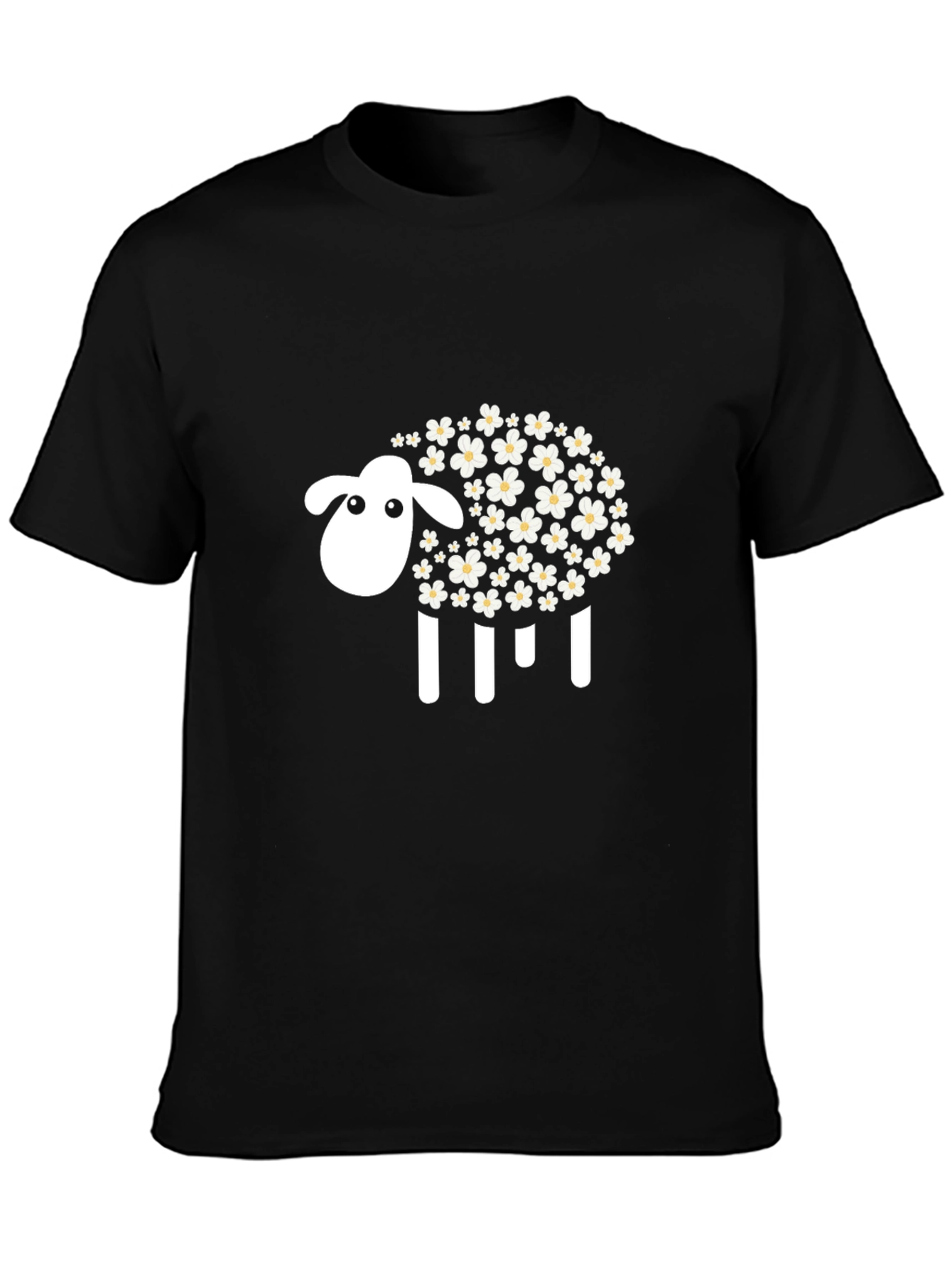 Floral Sheep Graphic Tee - Black