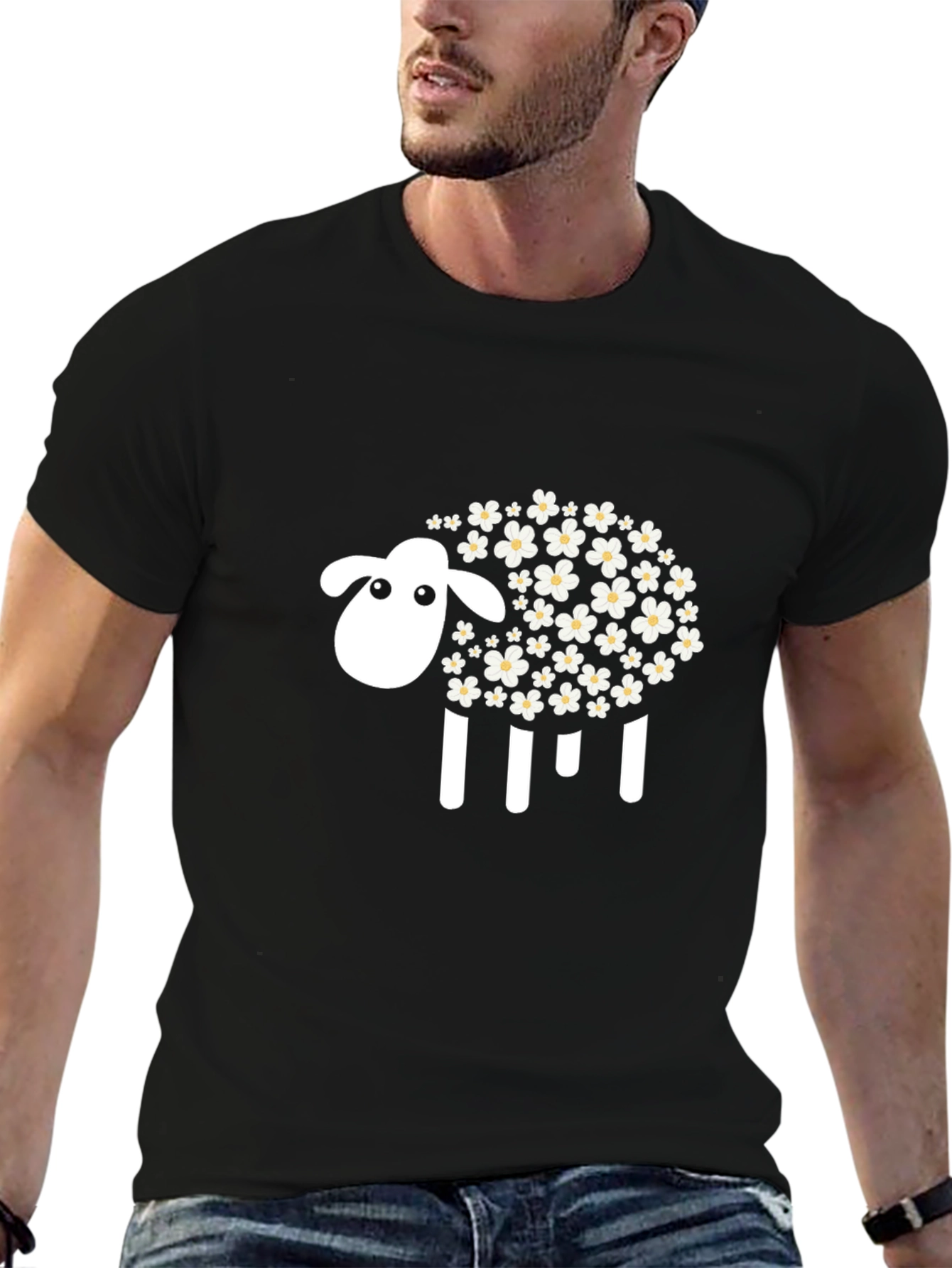 Floral Sheep Graphic Tee - Black
