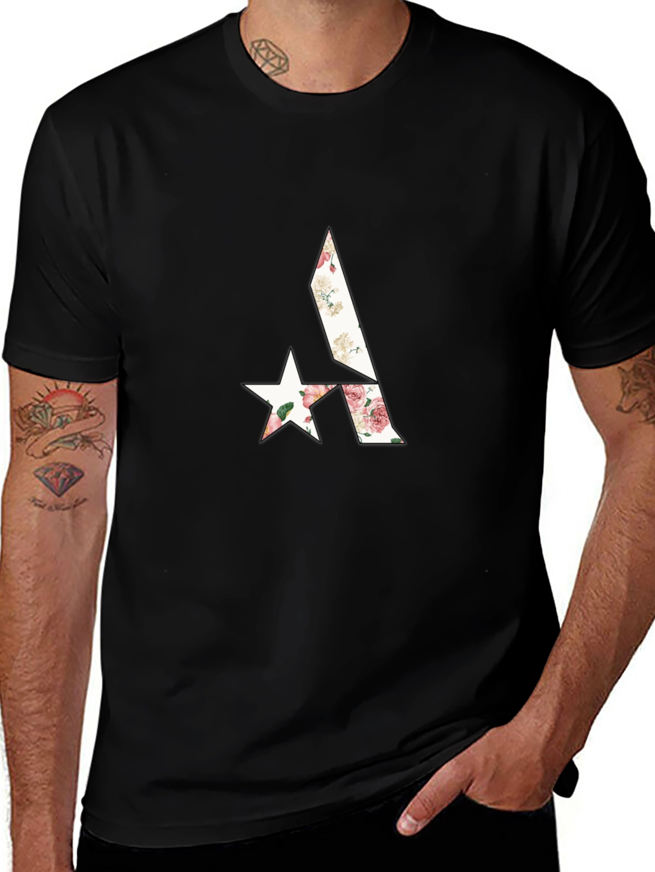 Floral Geometric Graphic Black T-Shirt