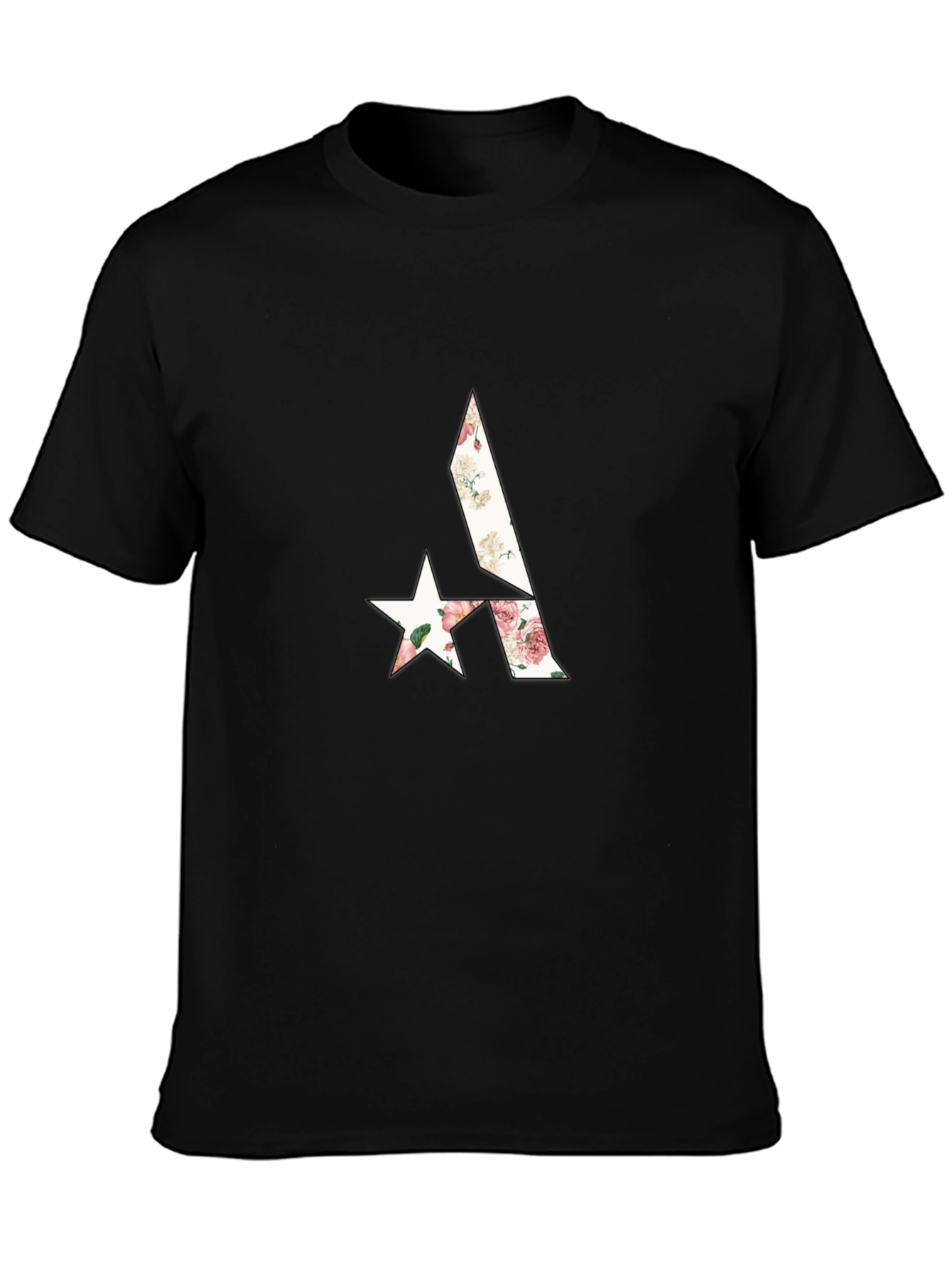 Floral Geometric Graphic Black T-Shirt