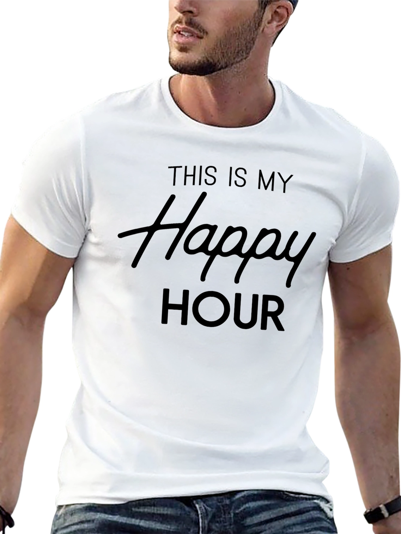 Happy Hour T-Shirt - Mens Black Crew Neck Tee