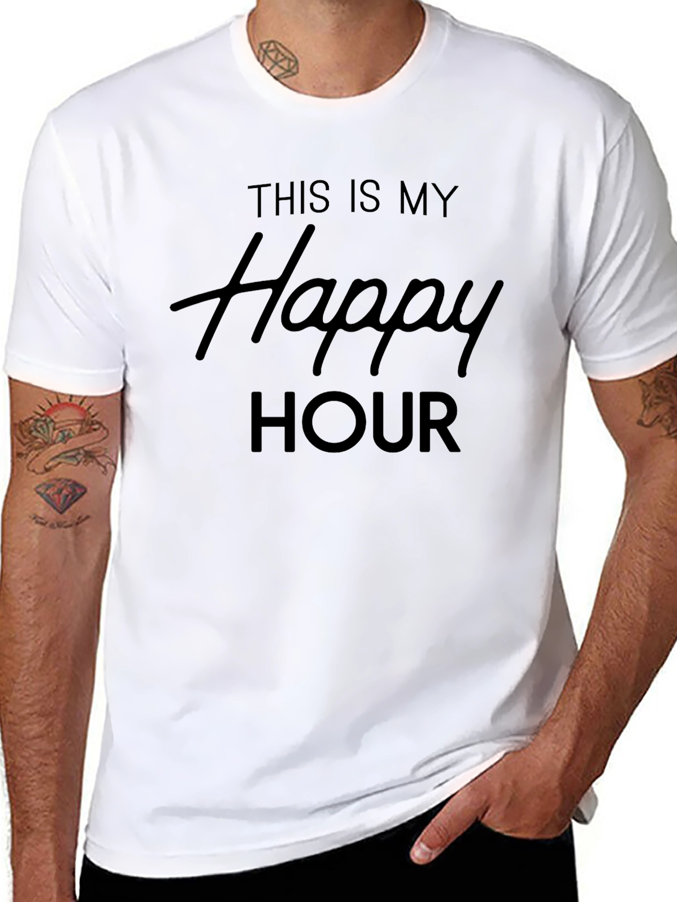 Happy Hour T-Shirt - Mens Black Crew Neck Tee