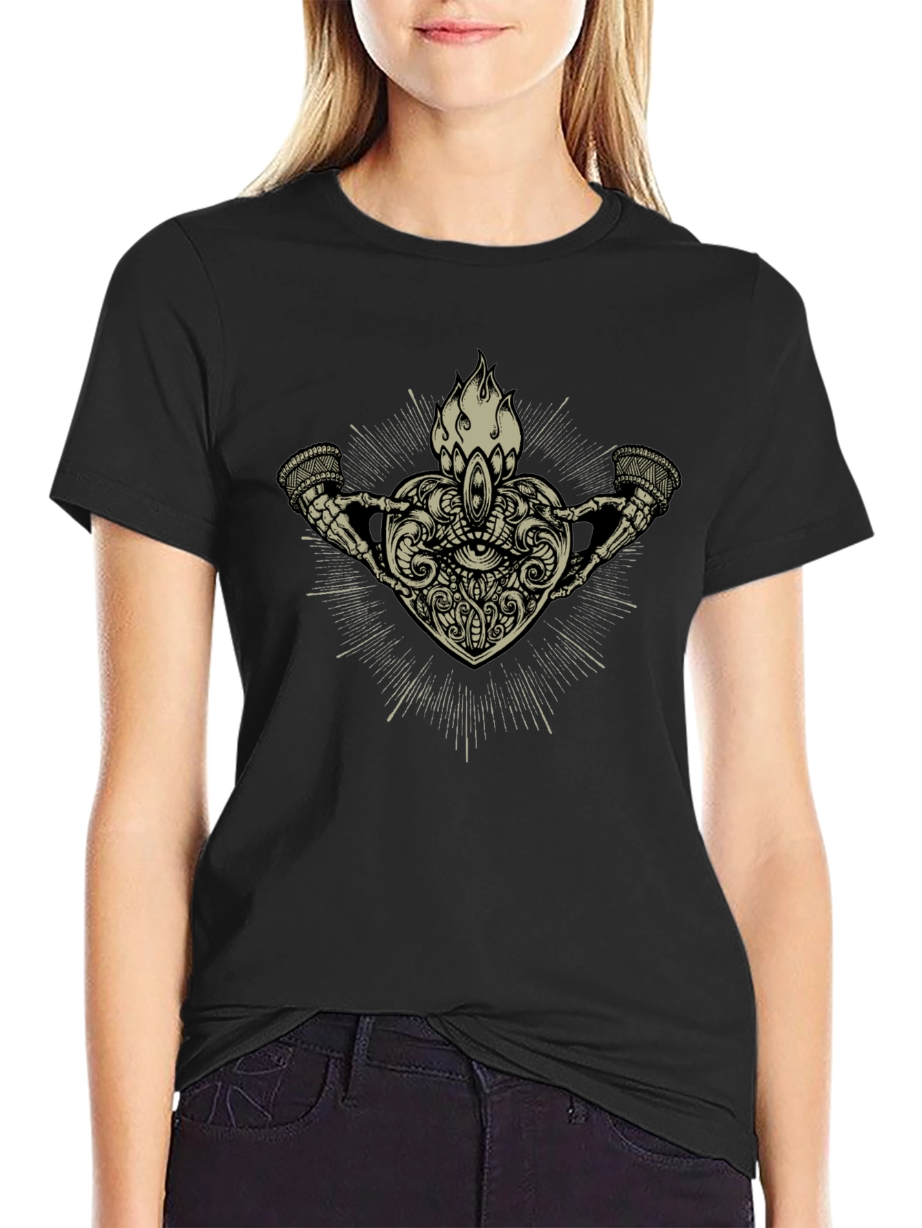 Mystic Heart Graphic Tee - Black Cotton Shirt