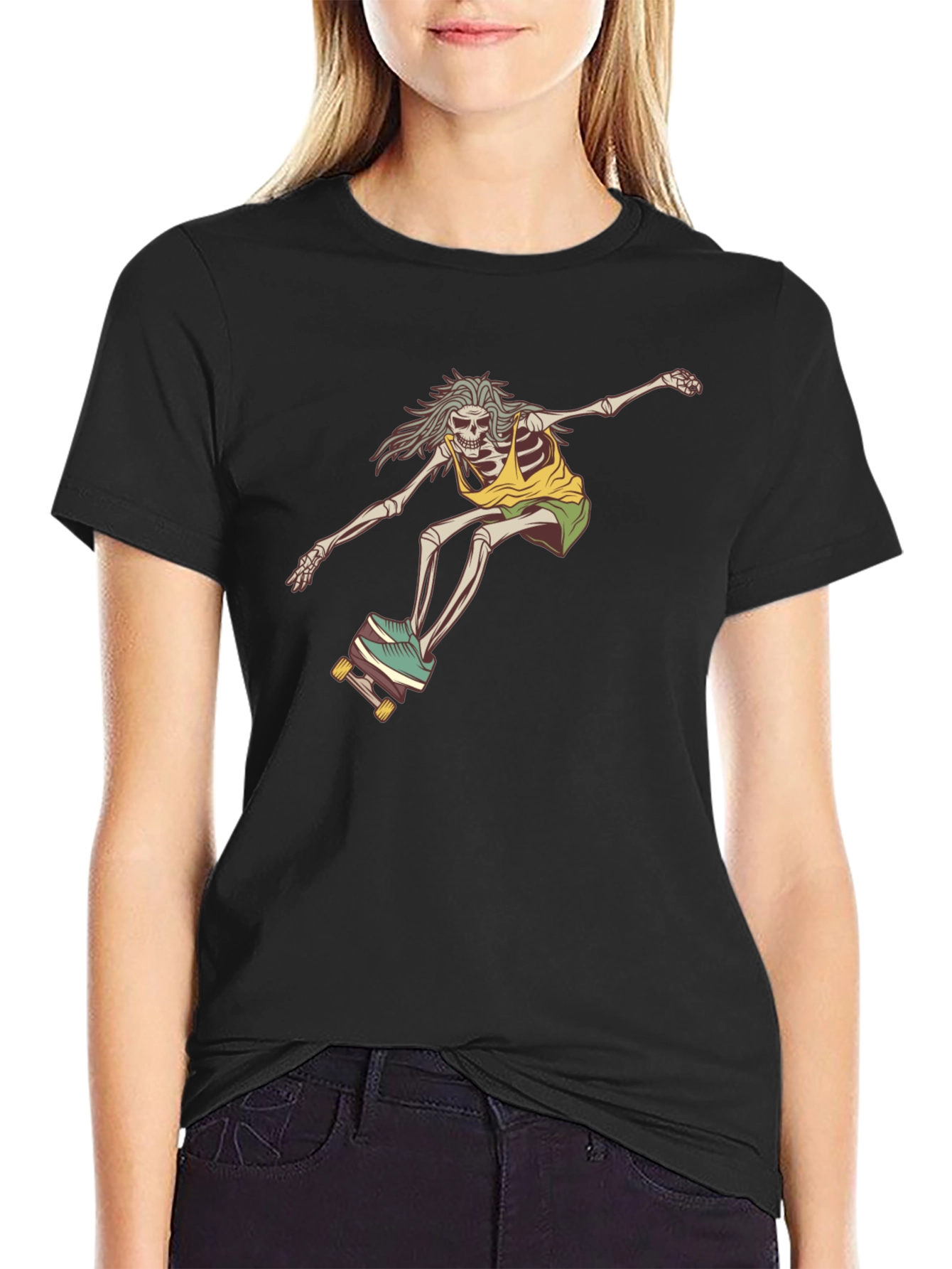 Skateboarding Skeleton Graphic Tee - Black