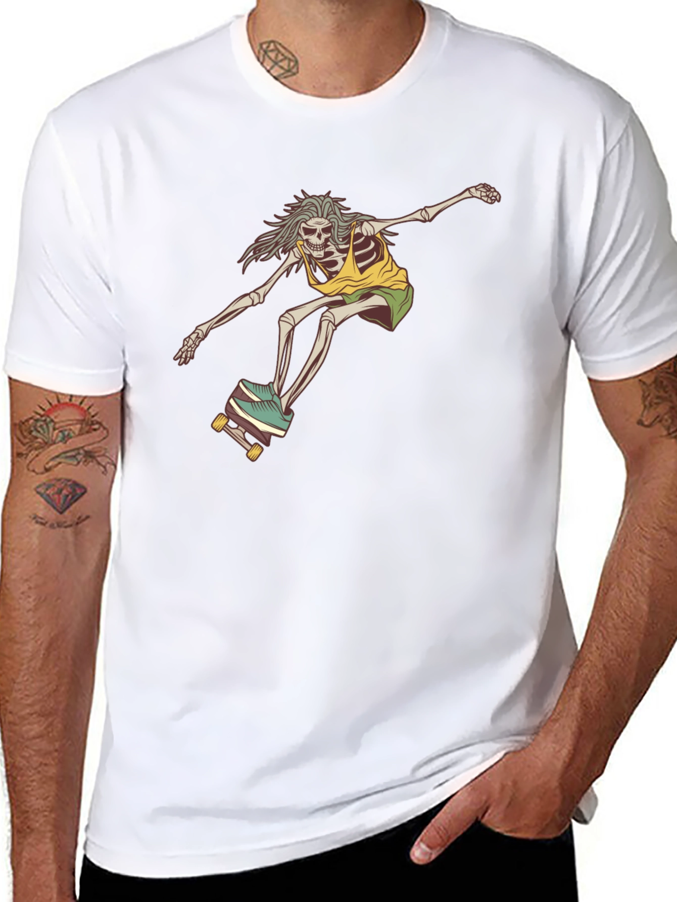 Skateboarding Skeleton Graphic Tee - Black