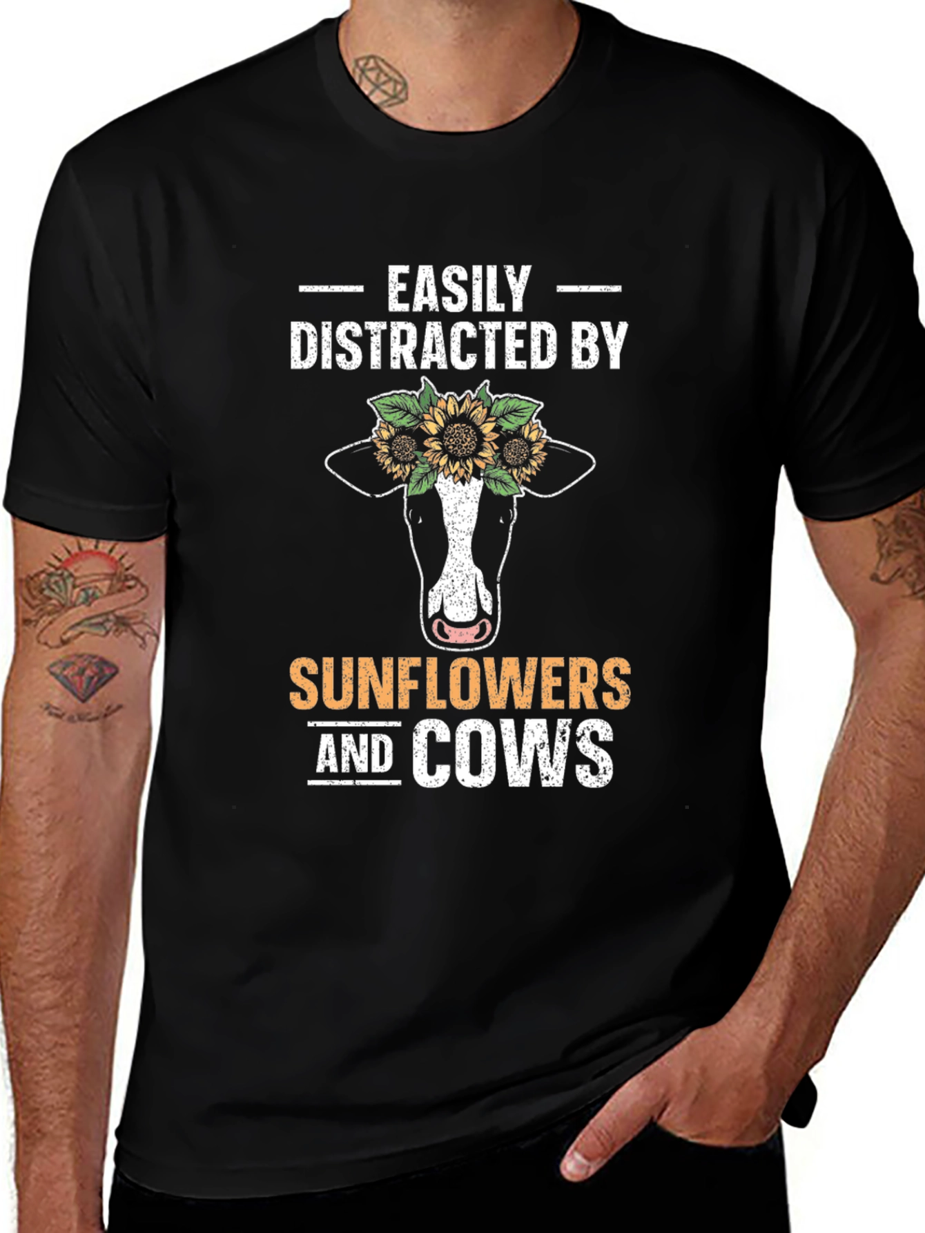 Easily Distracted By Sunflowers And Cows T-Shirt