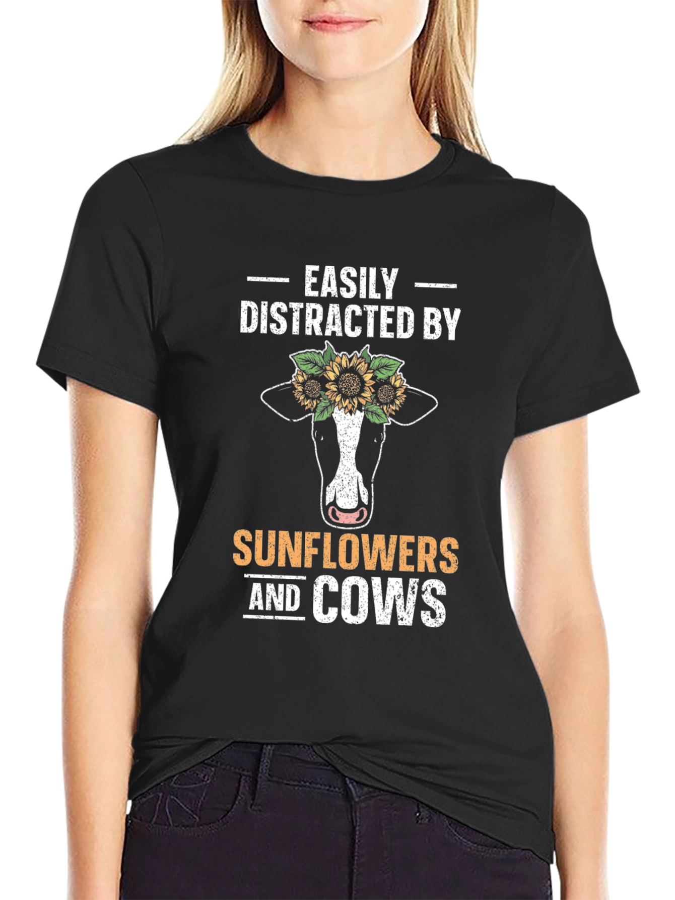 Easily Distracted By Sunflowers And Cows T-Shirt