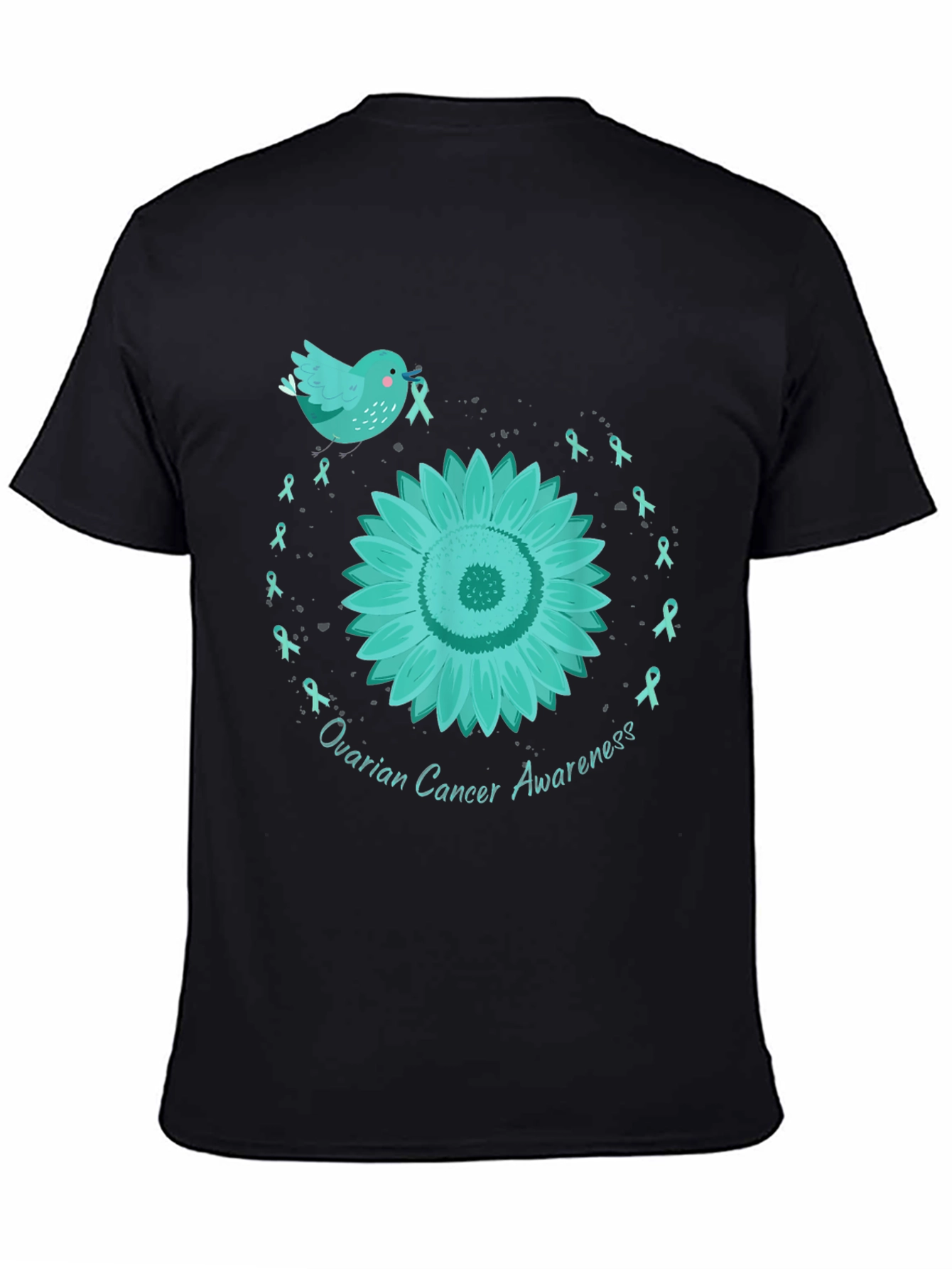 Ovarian Cancer Awareness T-Shirt with Teal Ribbon Sunflower