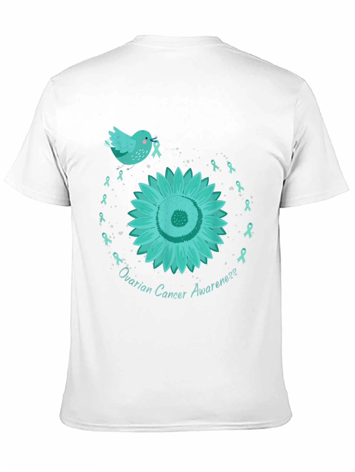 Ovarian Cancer Awareness T-Shirt with Teal Ribbon Sunflower