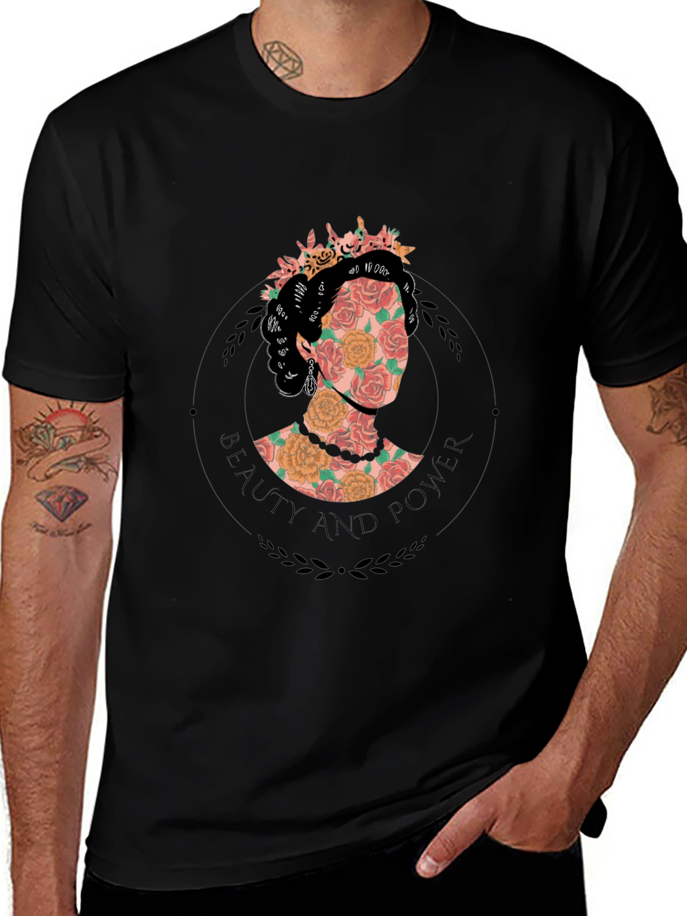 Floral Beauty and Power Graphic Tee - Black