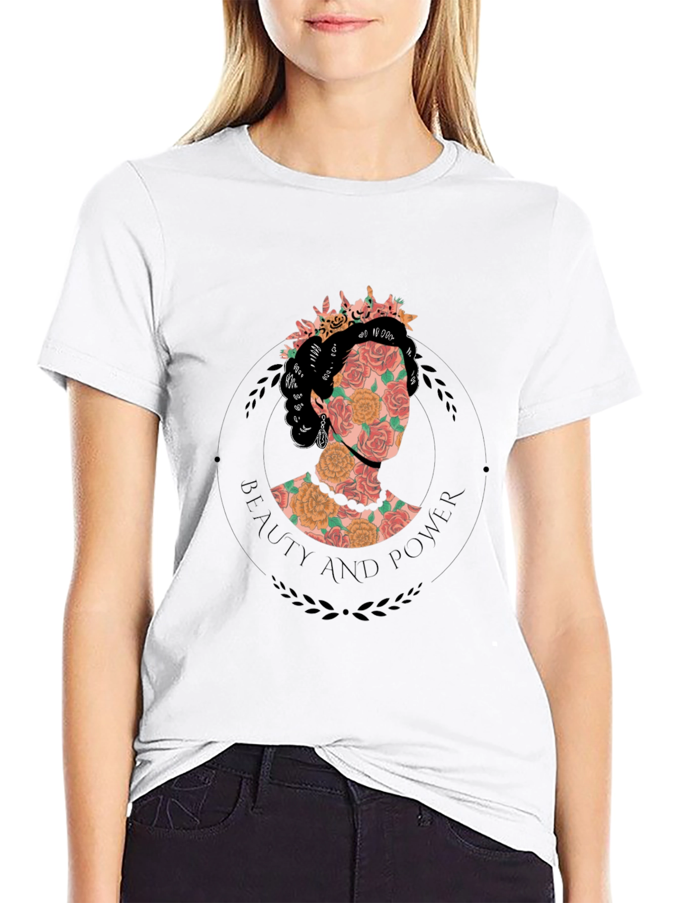 Floral Beauty and Power Graphic Tee - Black