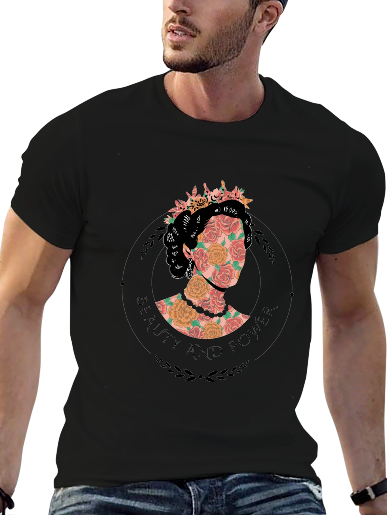 Floral Beauty and Power Graphic Tee - Black