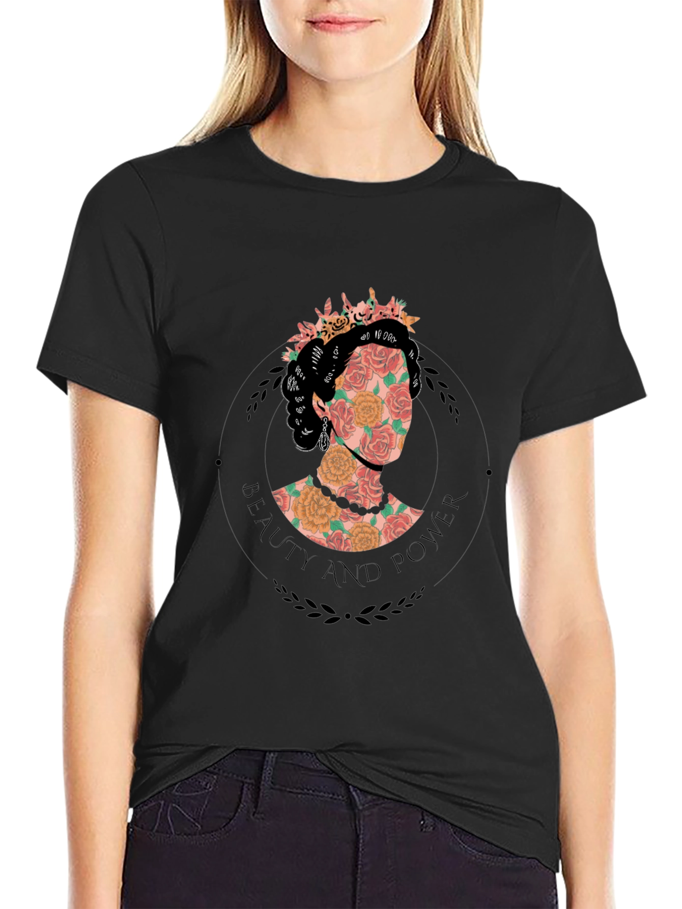 Floral Beauty and Power Graphic Tee - Black