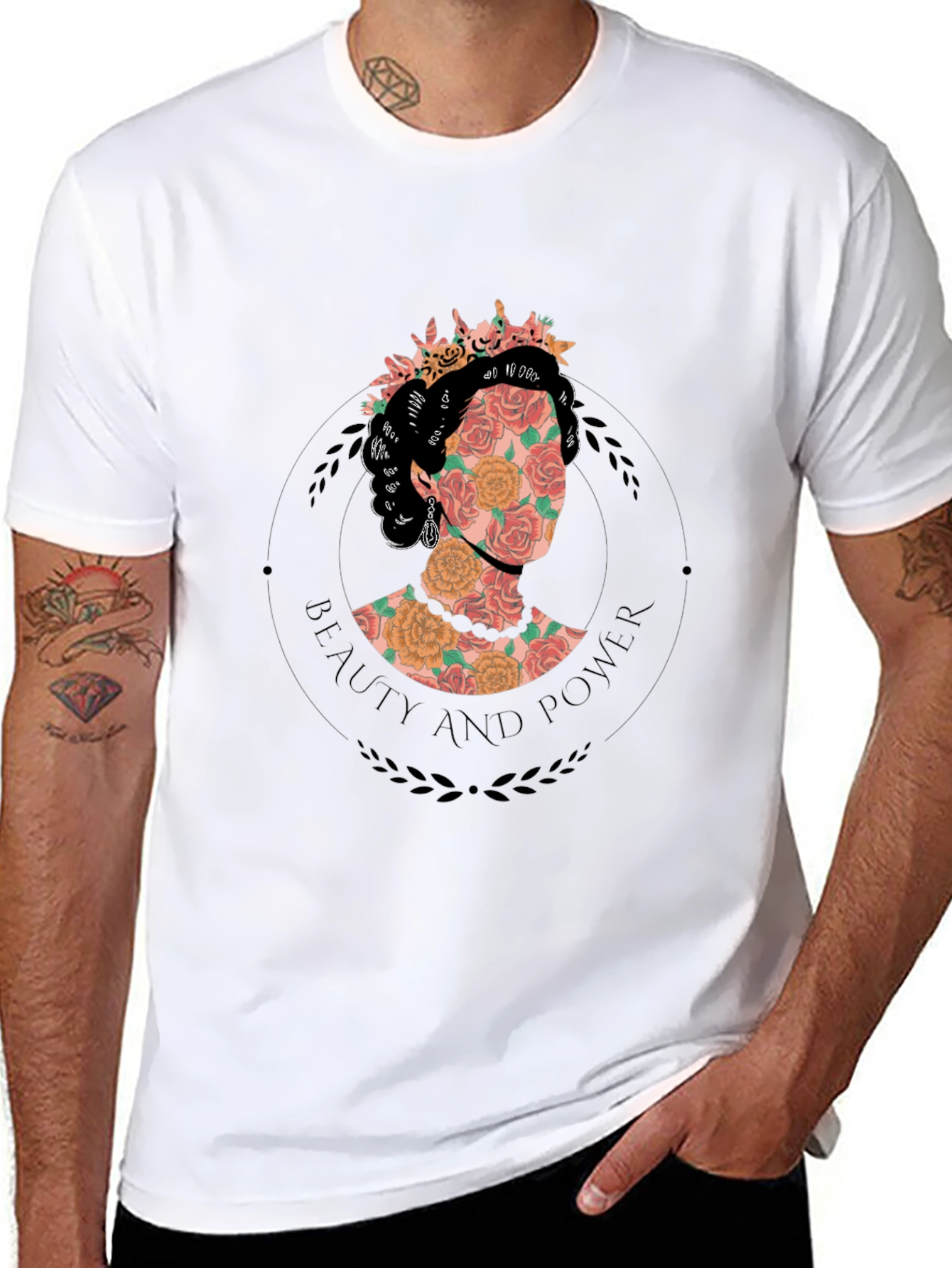 Floral Beauty and Power Graphic Tee - Black