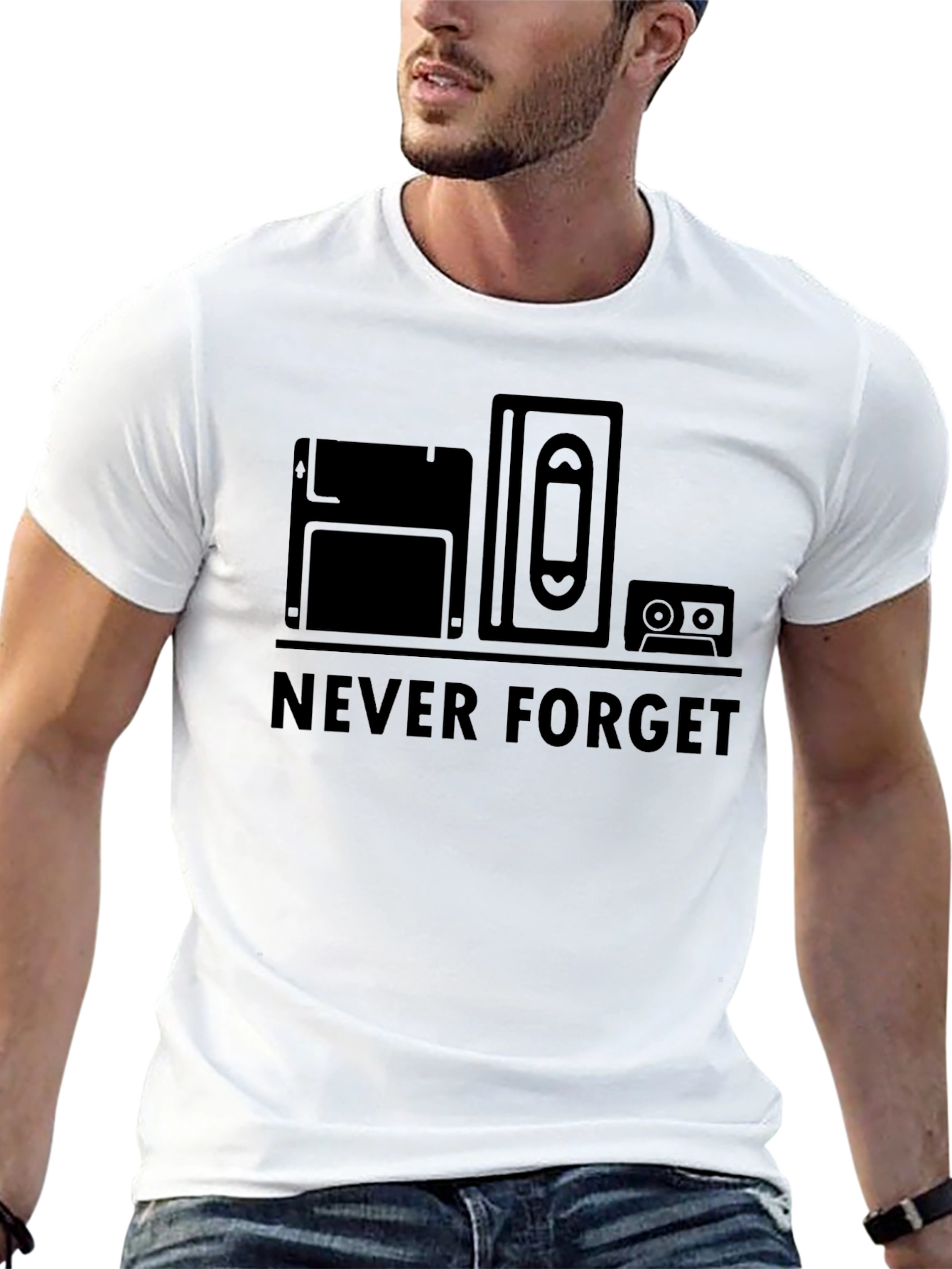 Never Forget Retro Tech Black T-Shirt