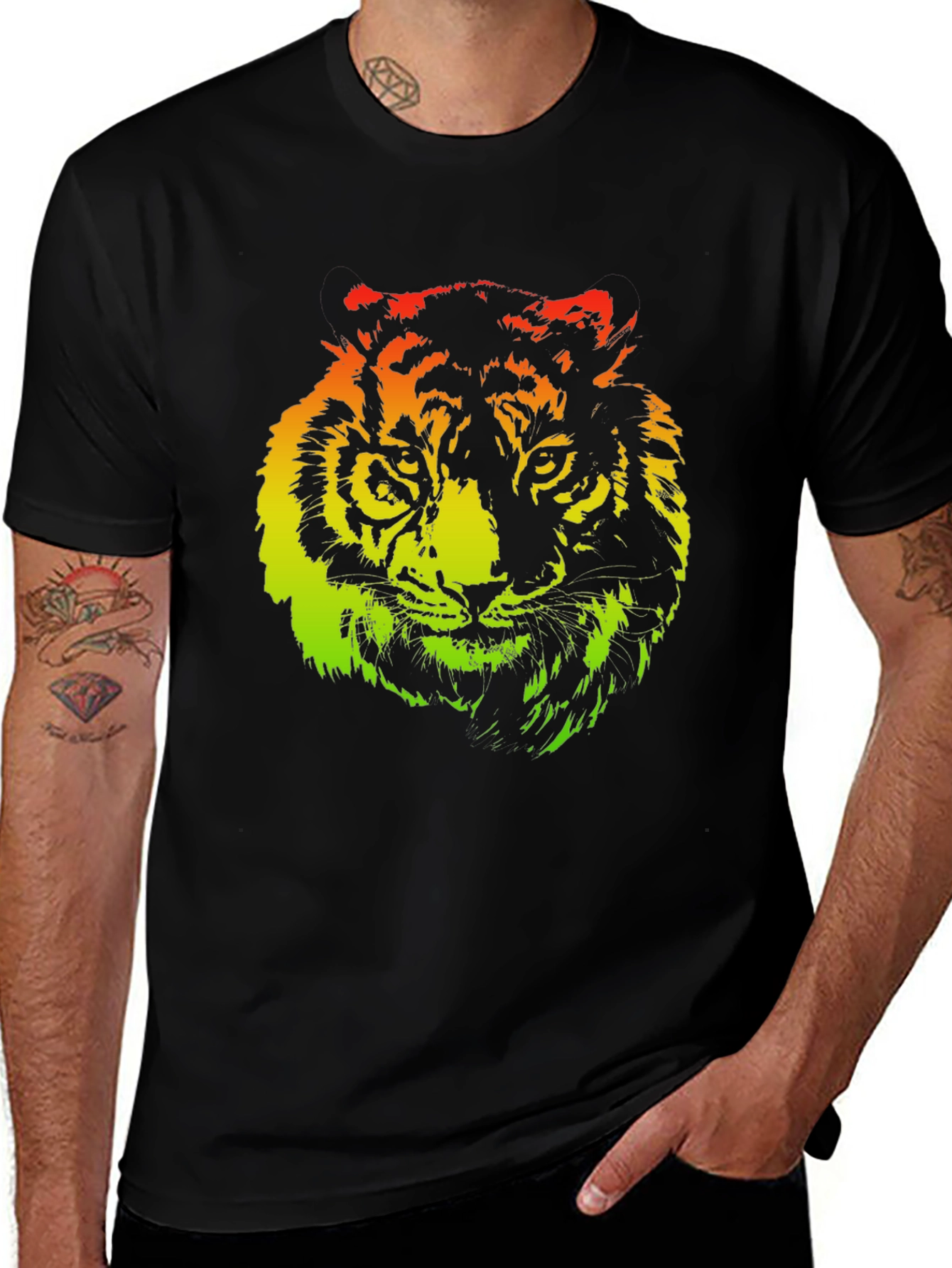 Rasta Tiger Graphic Black T-Shirt