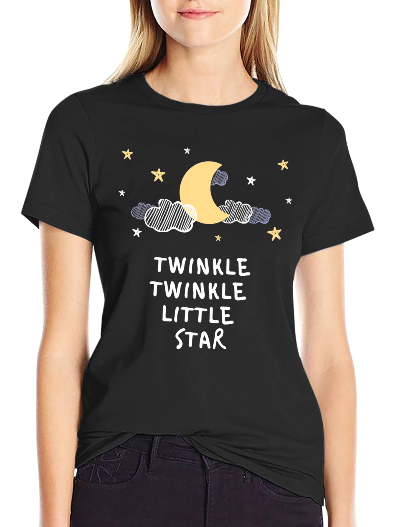 Twinkle Star Graphic Tee - Black Cotton T-Shirt