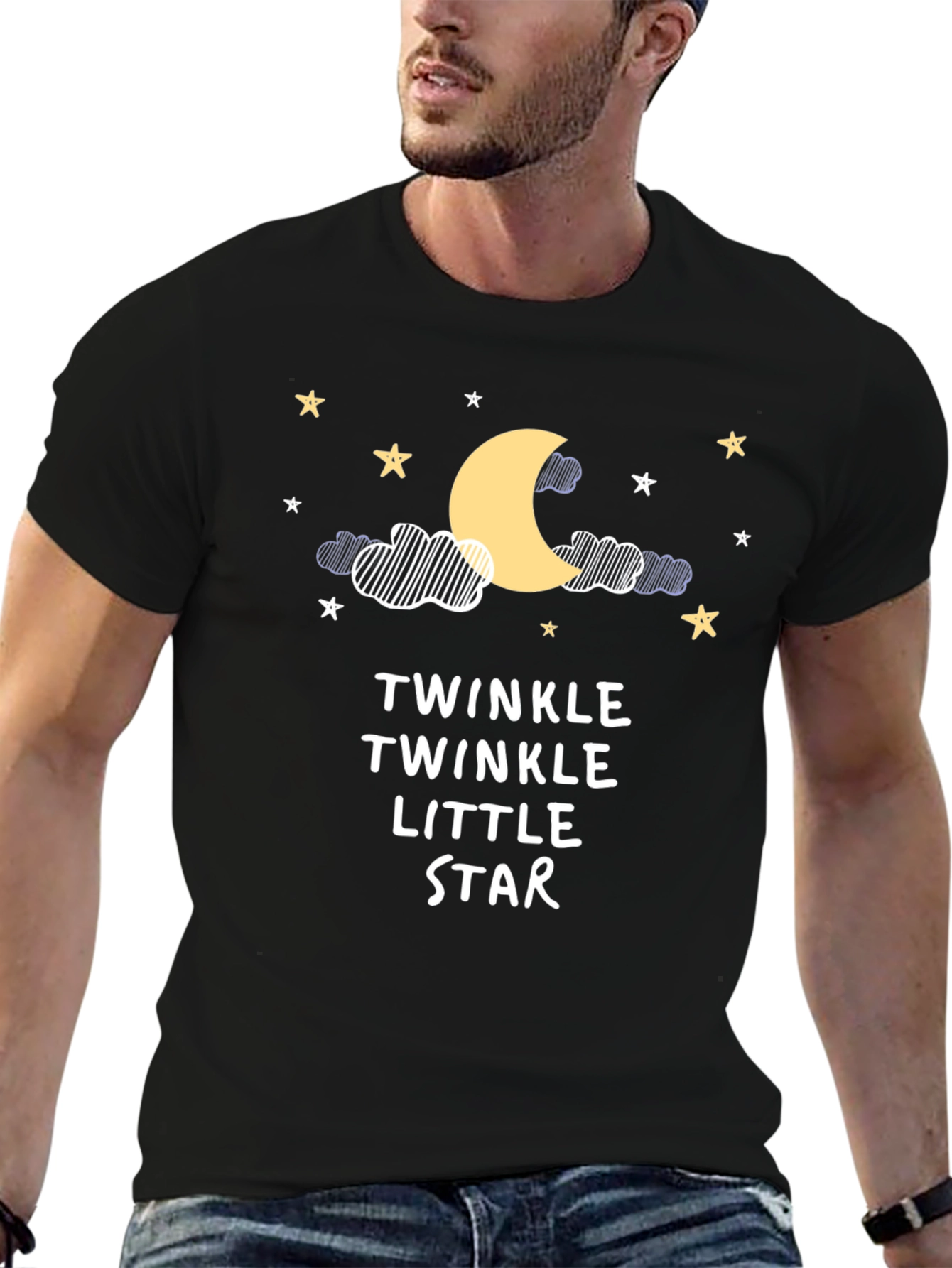 Twinkle Star Graphic Tee - Black Cotton T-Shirt
