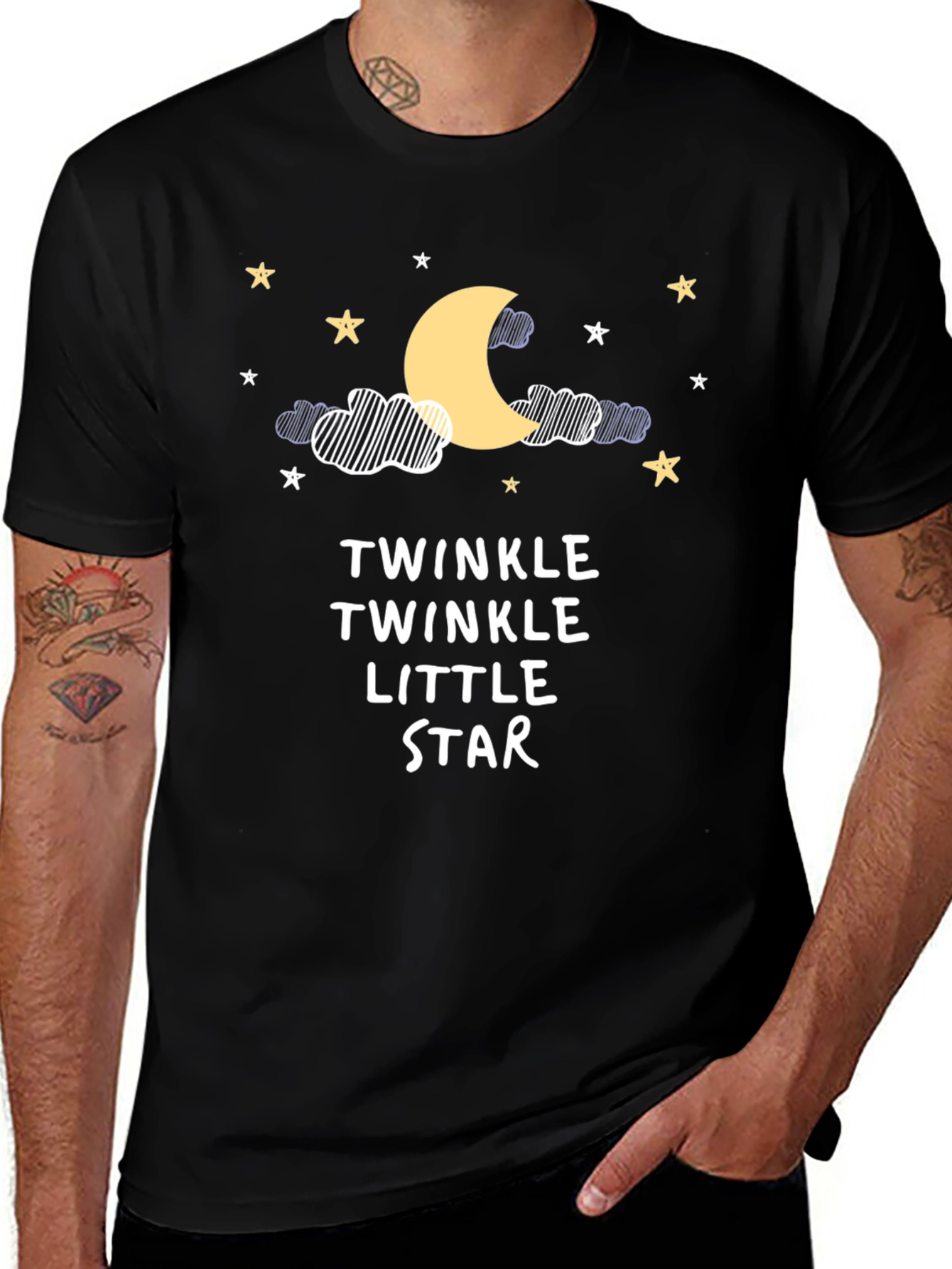 Twinkle Star Graphic Tee - Black Cotton T-Shirt