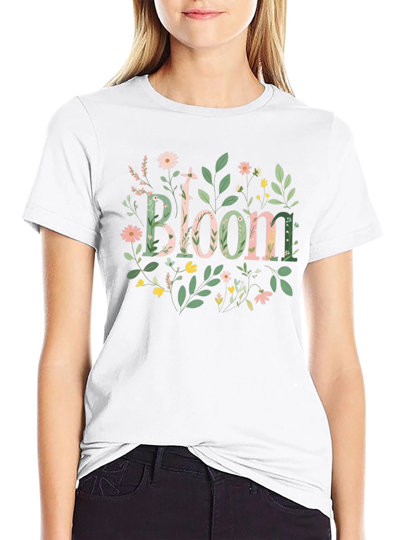 Floral Bloom Graphic Black T-Shirt