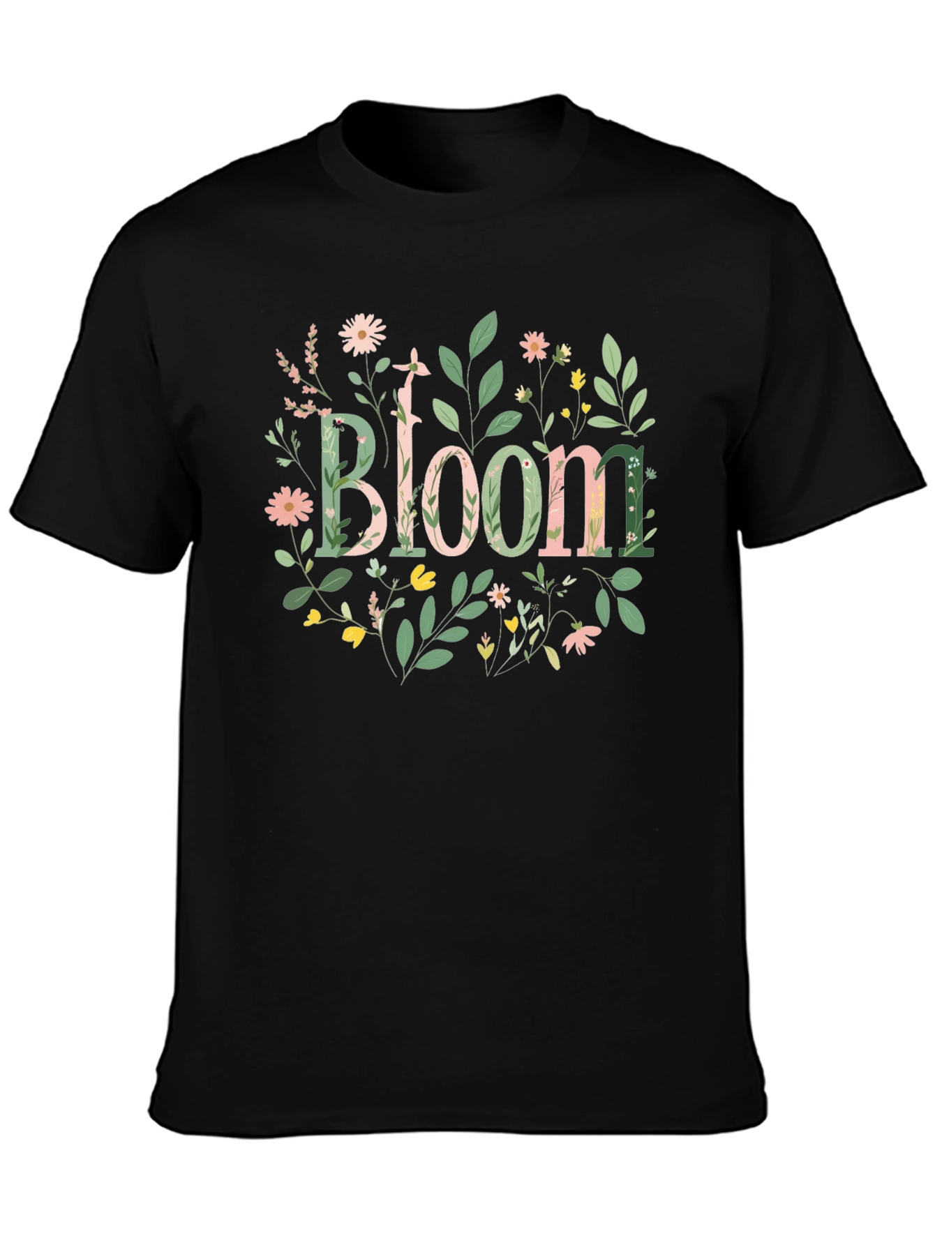 Floral Bloom Graphic Black T-Shirt