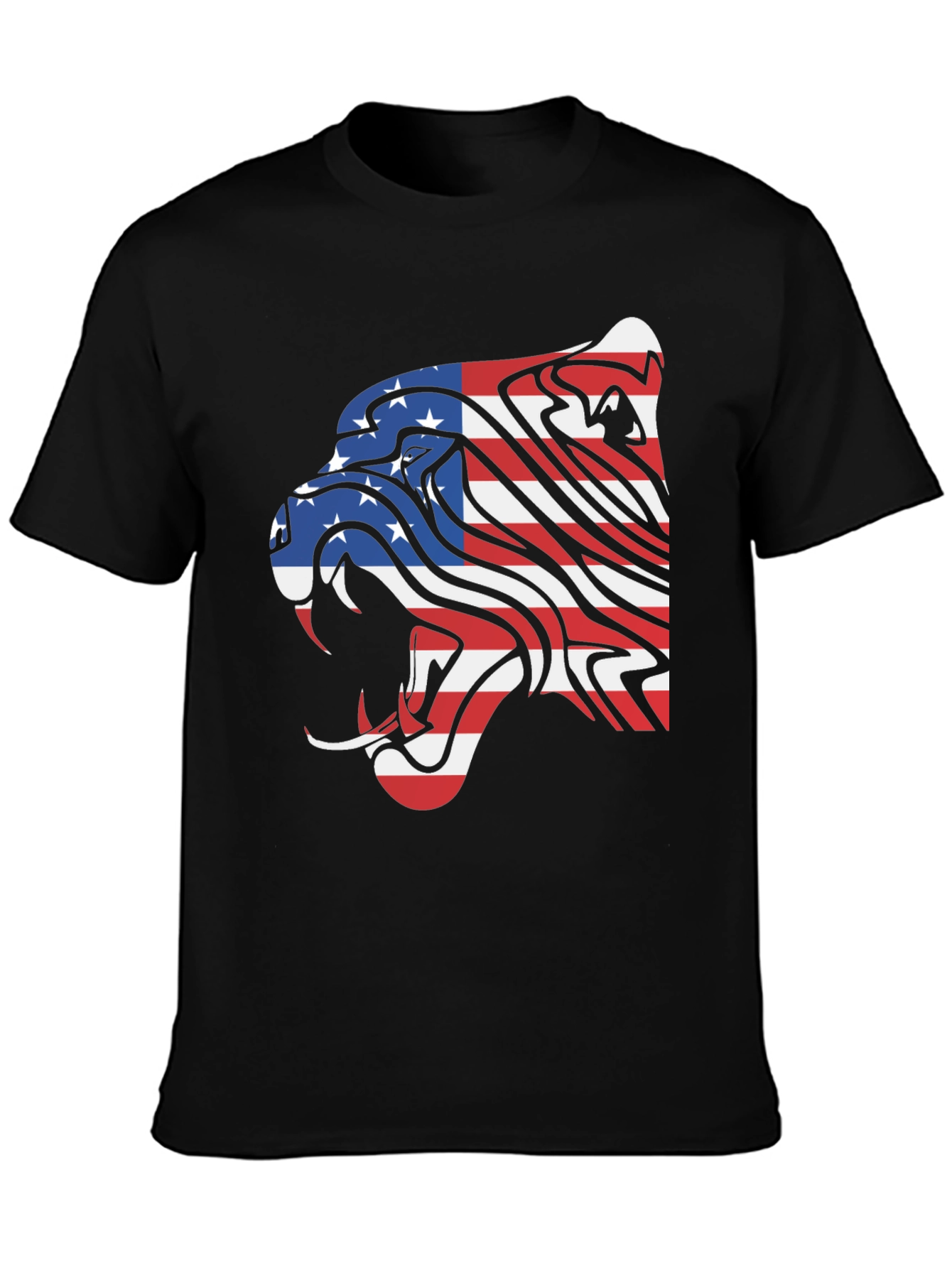 American Flag Lion Graphic Tee - Black