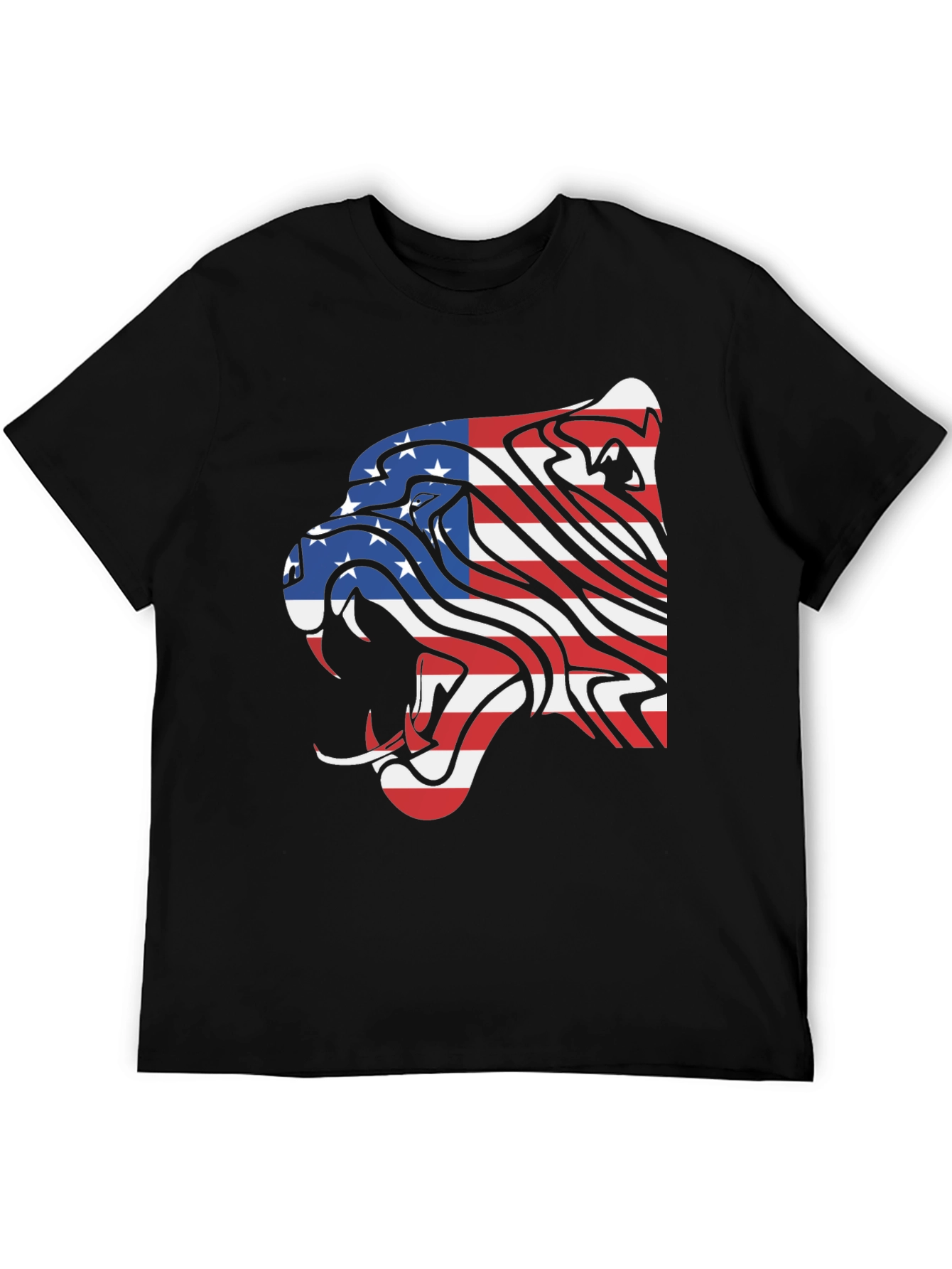 American Flag Lion Graphic Tee - Black