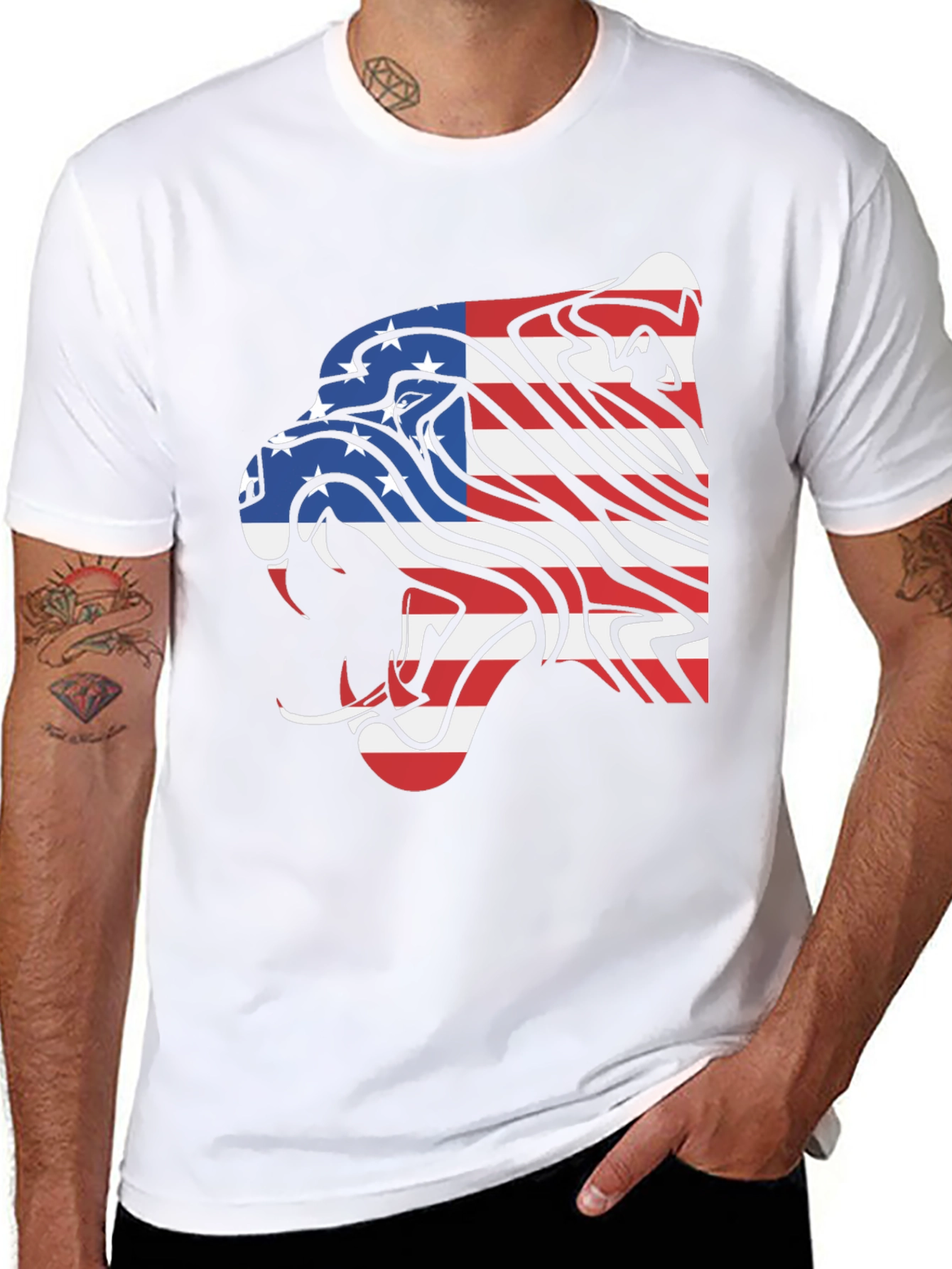 American Flag Lion Graphic Tee - Black