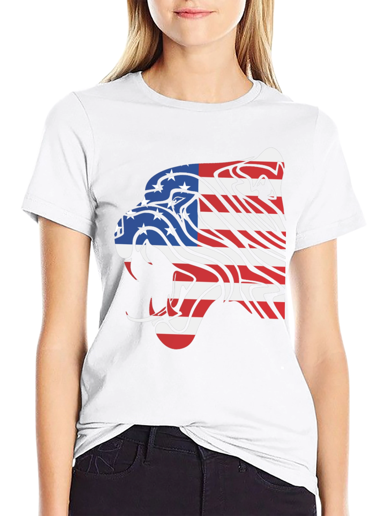 American Flag Lion Graphic Tee - Black
