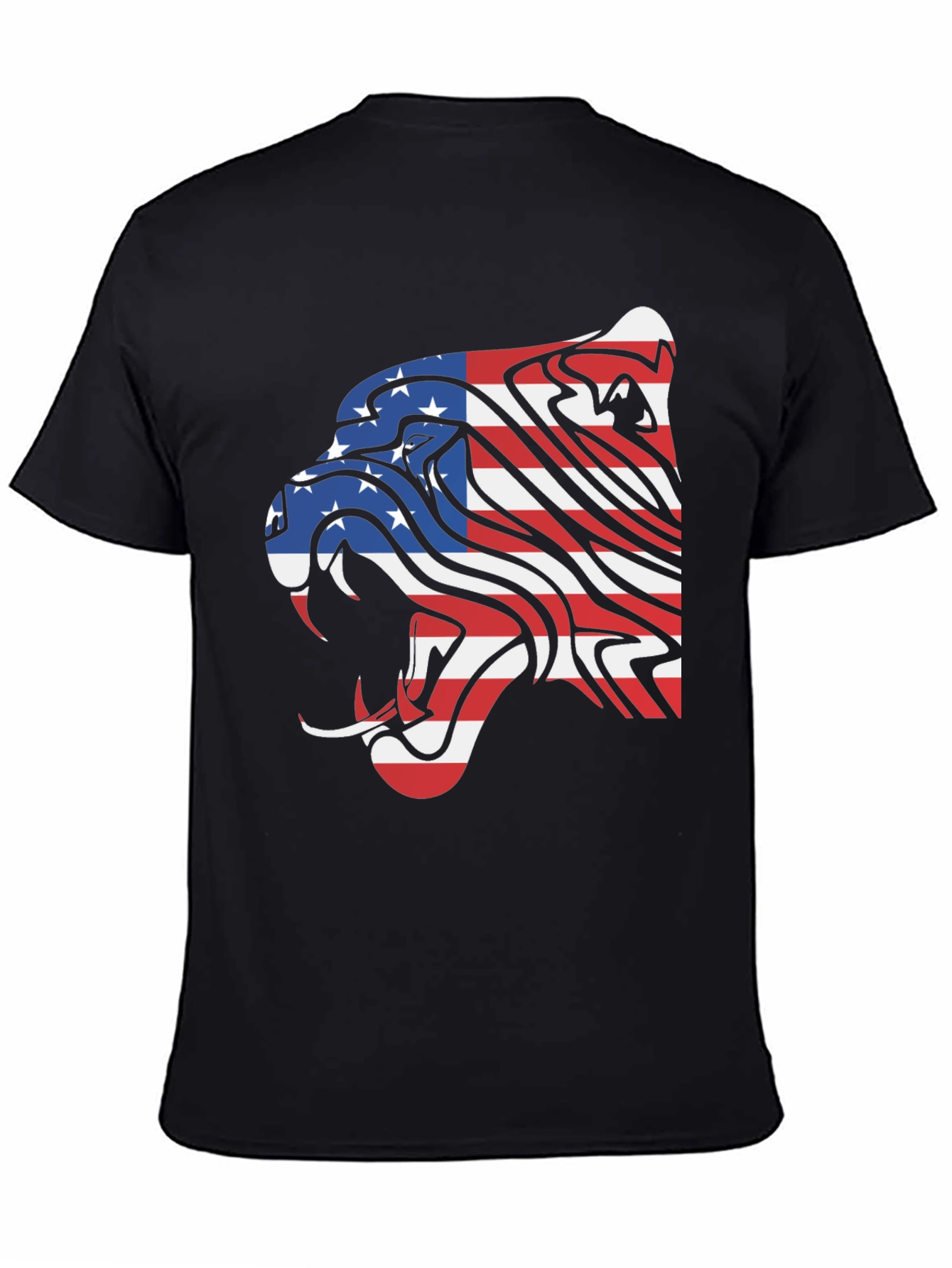 American Flag Lion Graphic Tee - Black