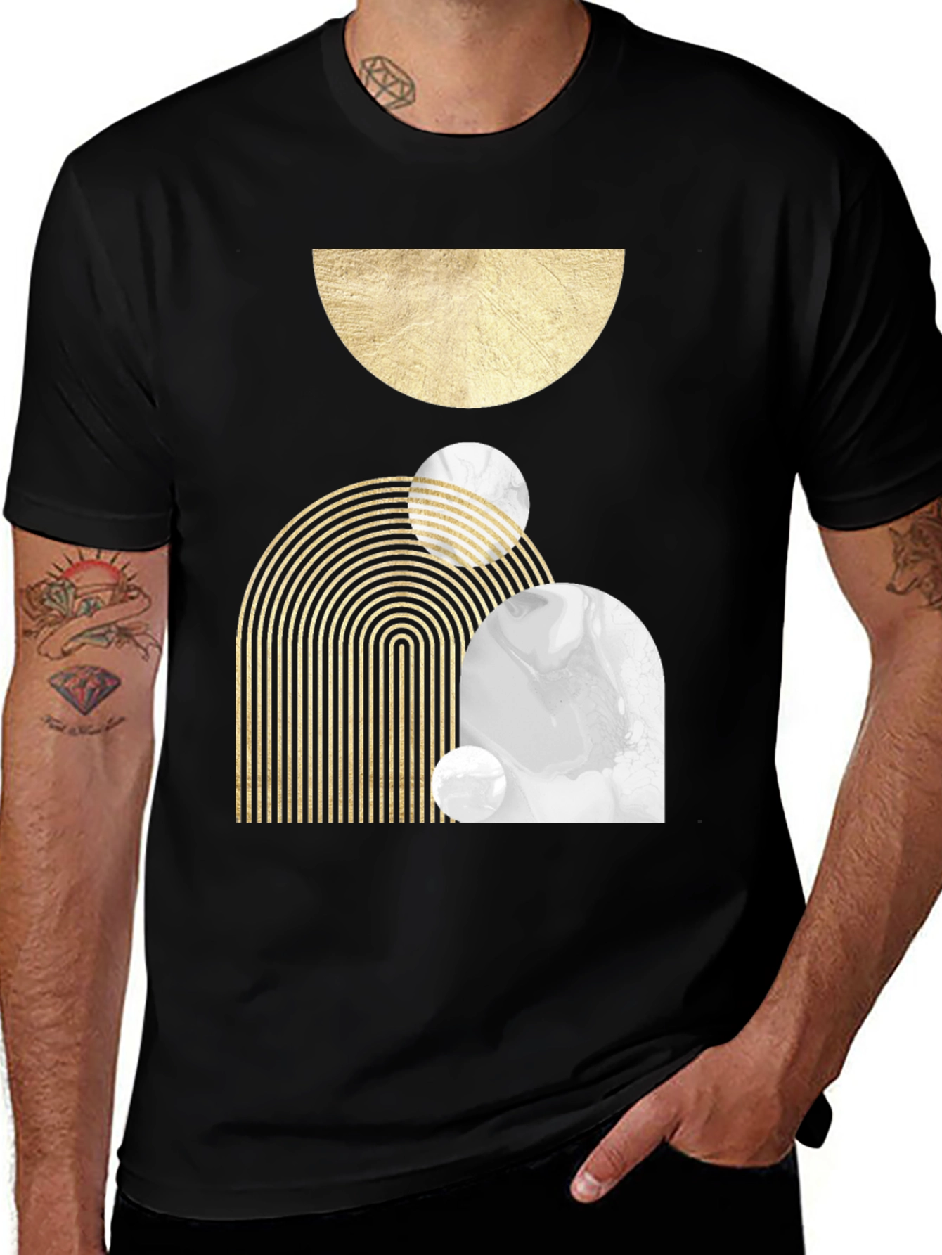 Abstract Geometric Print Black T-Shirt