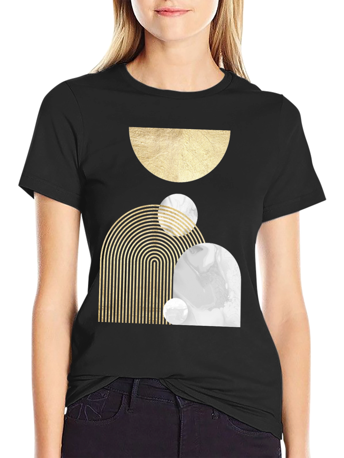 Abstract Geometric Print Black T-Shirt