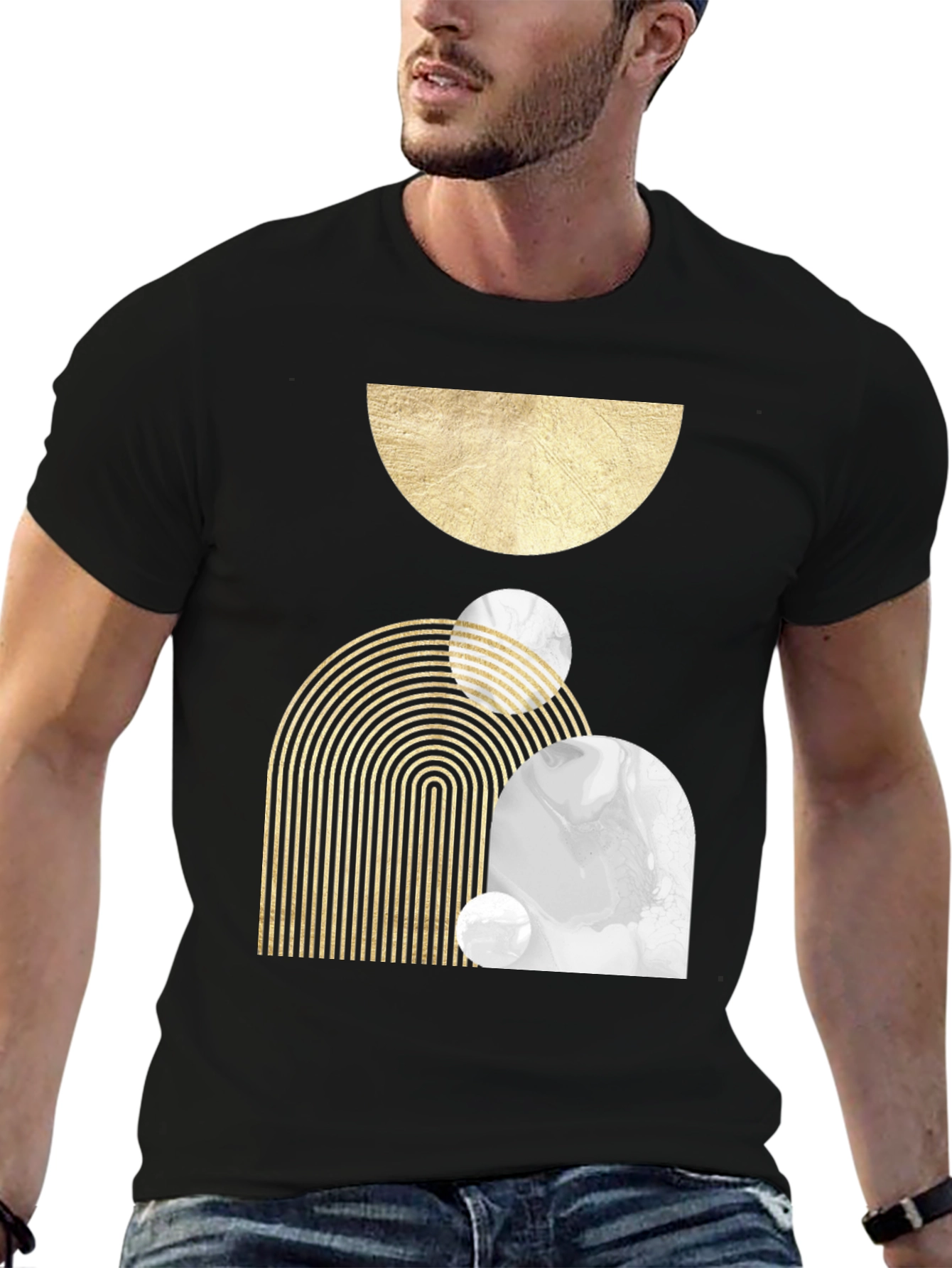Abstract Geometric Print Black T-Shirt