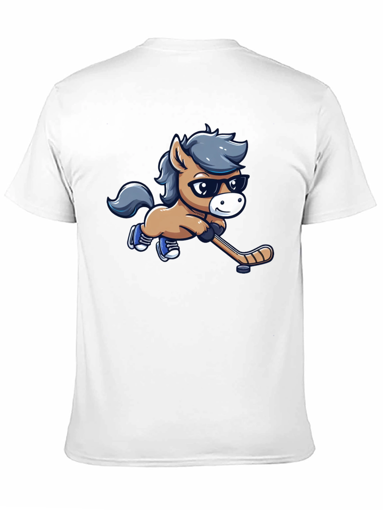 Cartoon Horse Hockey Player Black T-Shirt