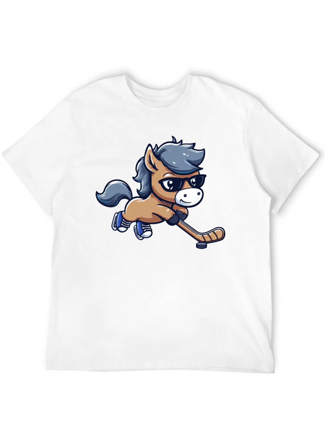 Cartoon Horse Hockey Player Black T-Shirt