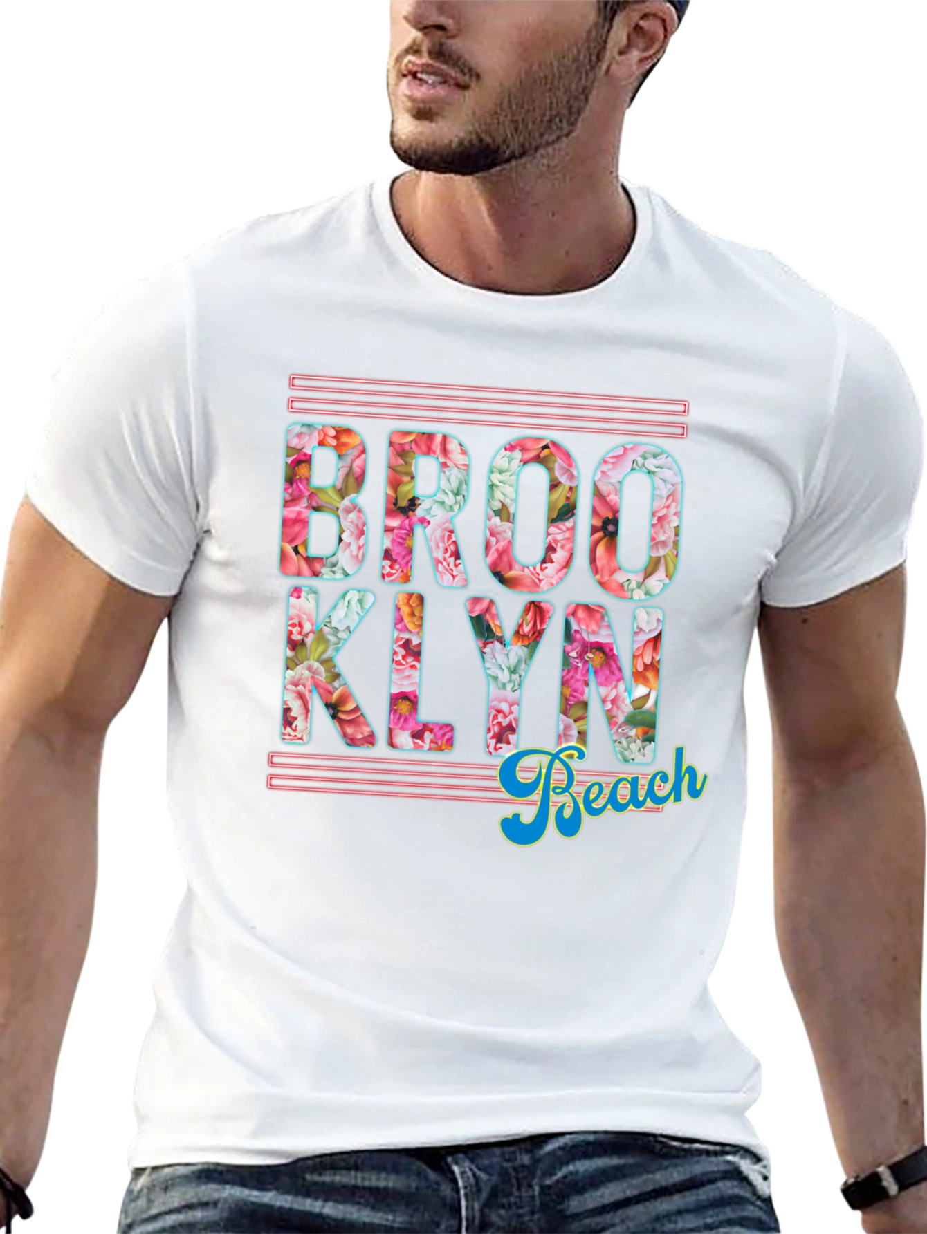 Brooklyn Beach Floral Print Black T-Shirt