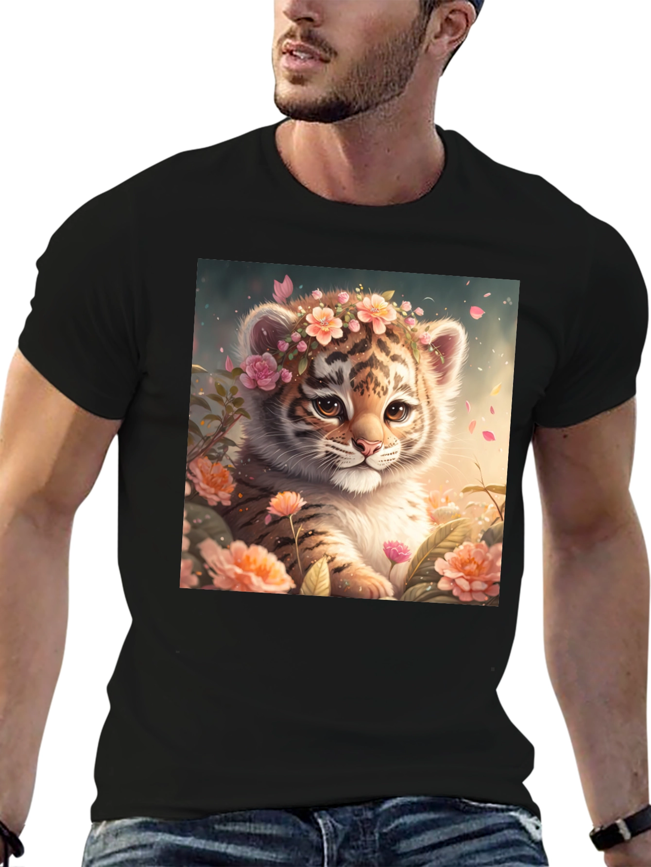 Cute Tiger Cub Floral T-Shirt